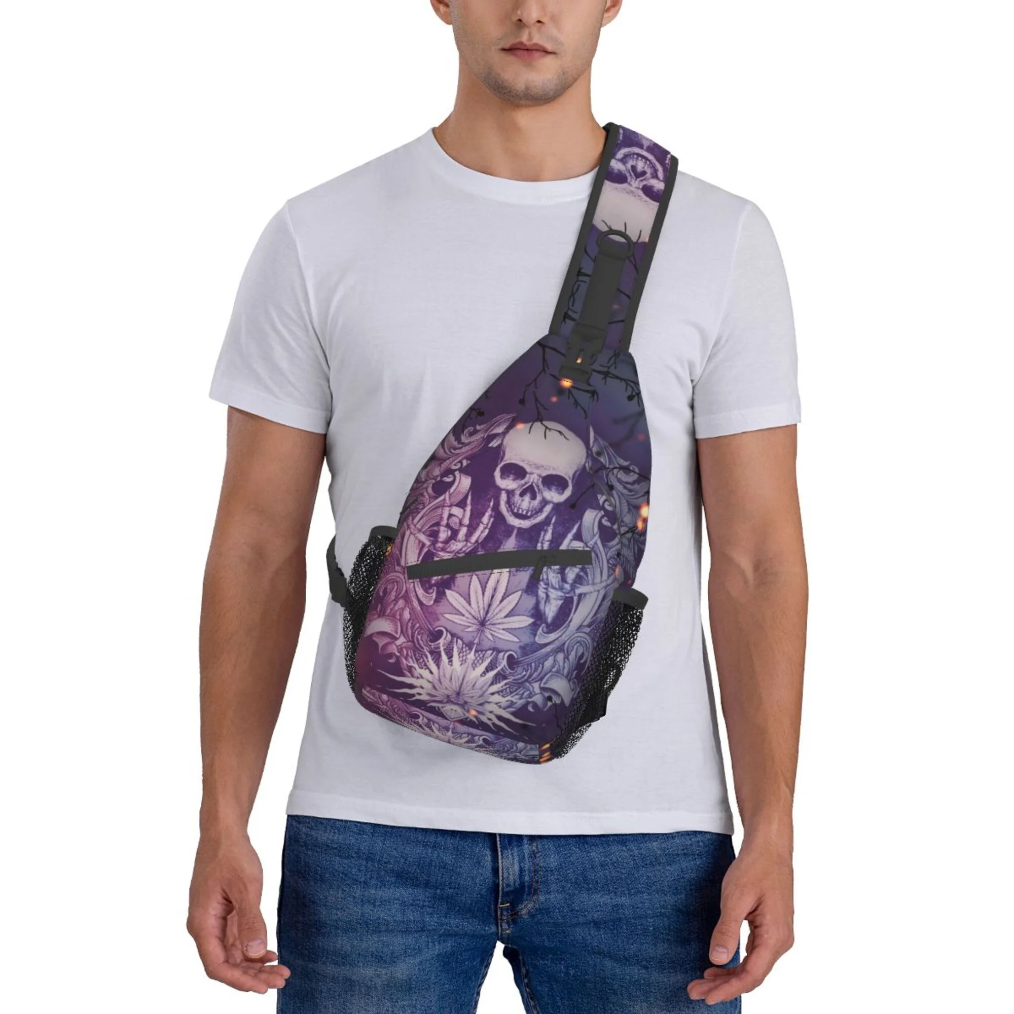 ZICANCN Skull Skeleton Gothic Crossbody Sling Bag for Men Women - Casual Shoulder Backpacks for Travel Sport Climbing Runners Daypack