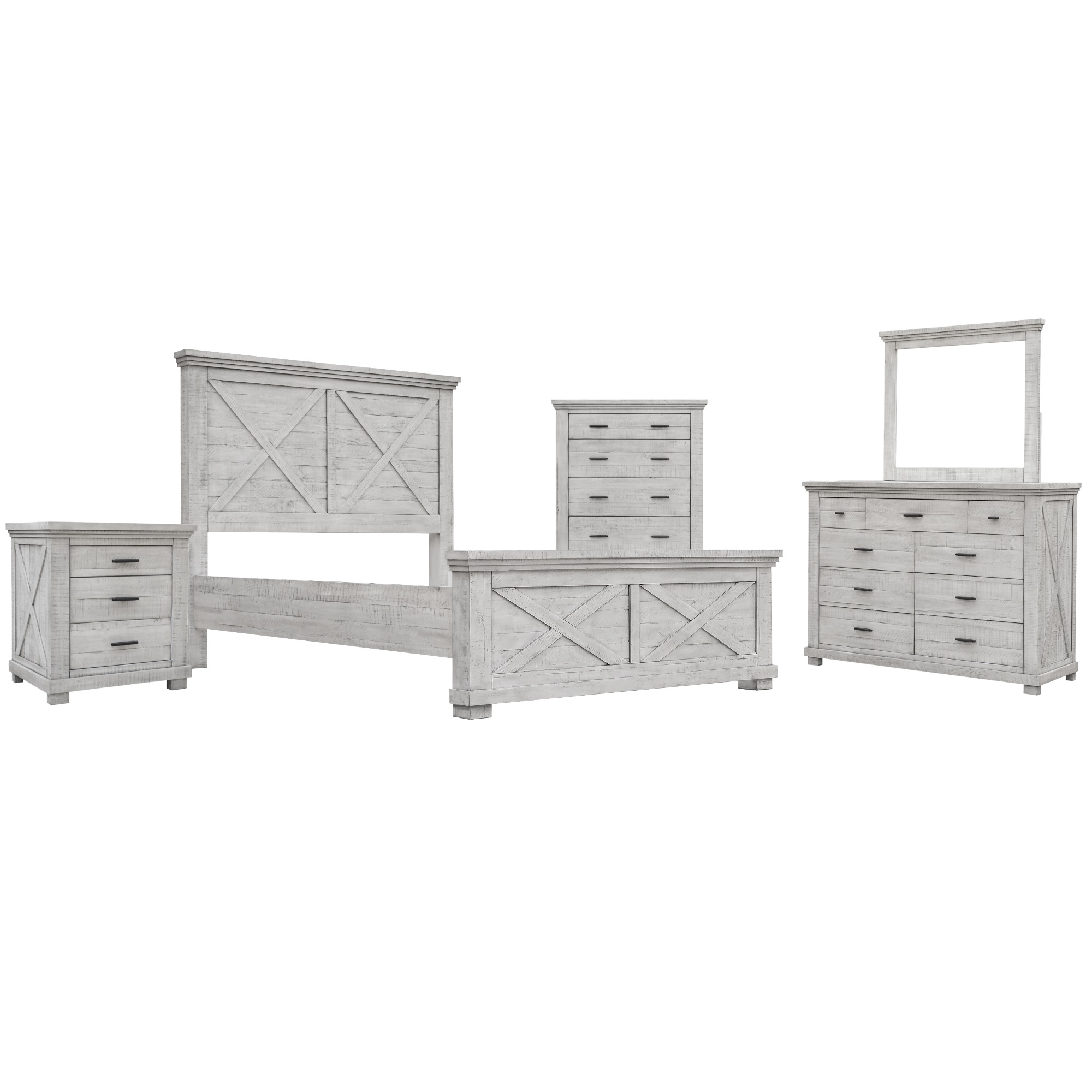 Sunset Trading Crossing Barn 5-Piece Wood King Bedroom Set in Distressed Gray