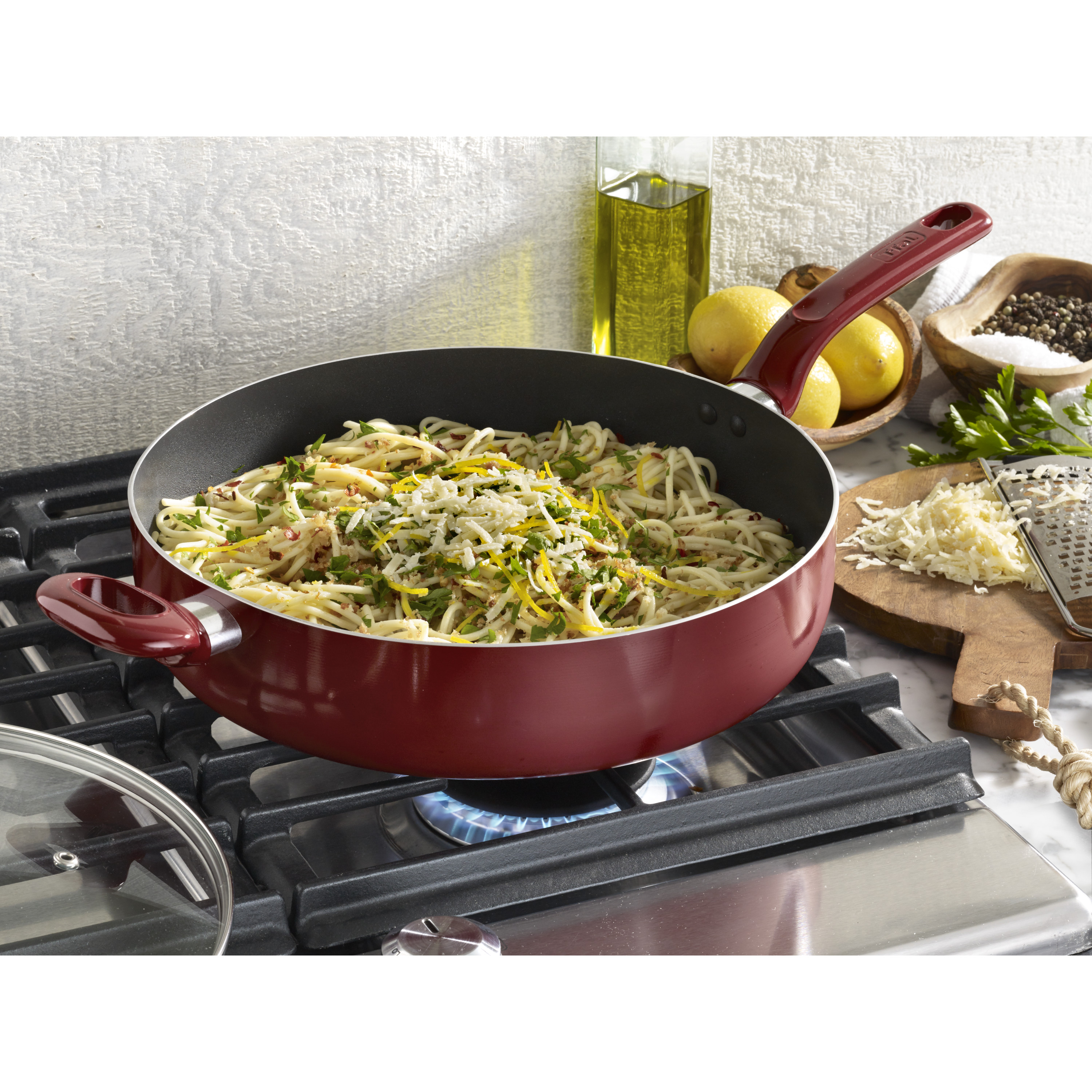 T-fal Thermo-Spot, 5 Quart, Non-Stick, Dishwasher Safe, Red, Jumbo Cooker