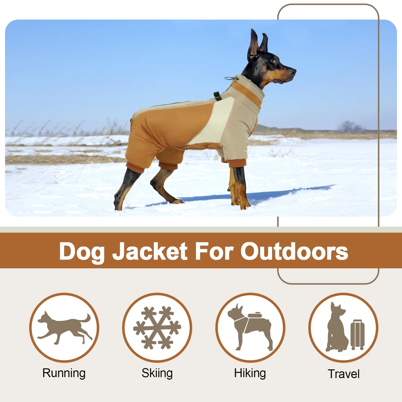 Kuoser Dog Winter Coat, Warm Dog Jacket Reflective Dog Cold Weather Coat with Zipper, Brown, XS