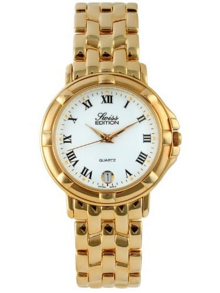 Swiss Edition Men's Luxury 23K Gold Plated Roman Numeral White Dial Dress Watch SE3818M