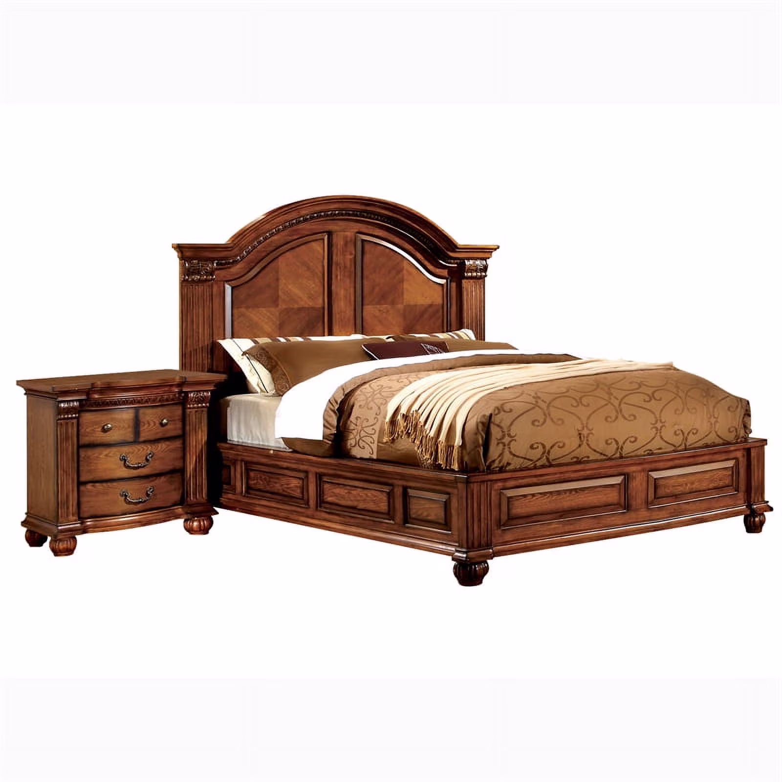 FOA Charles 2pc Tobacco Oak Solid Wood Bedroom Set - Cal King + Nightstand