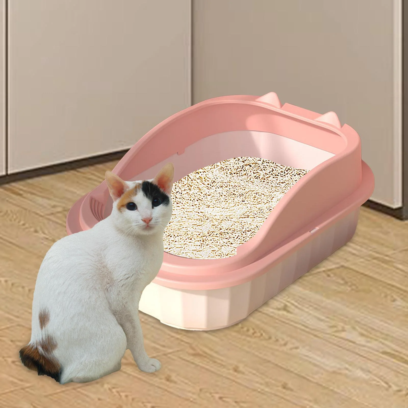 Open Top Pet Litter Tray Cat Litter Box Sand Sand Basin Toilette Sand Box pink L