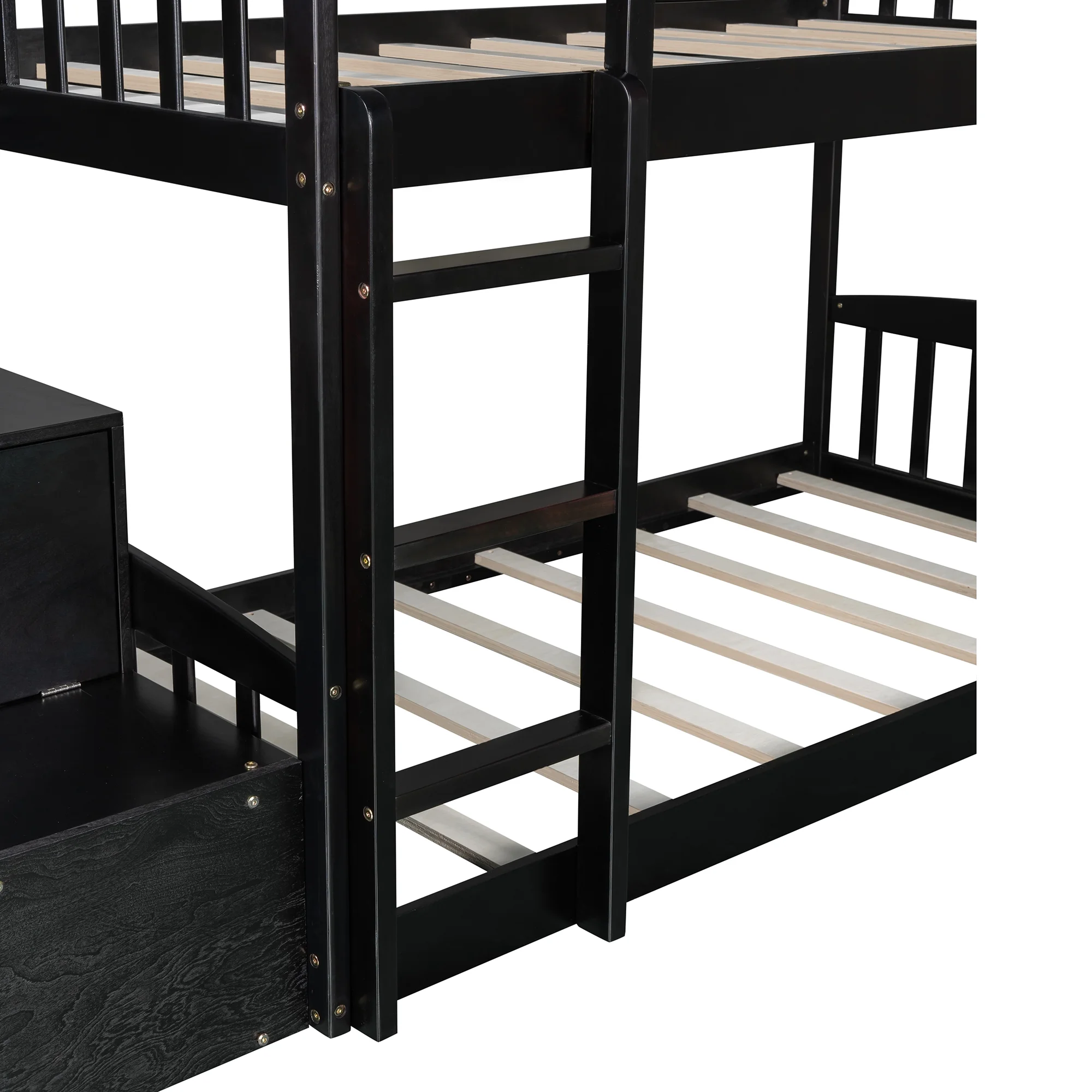 Espresso Twin Over Twin House Bunk Bed with Two Drawers and Slide
