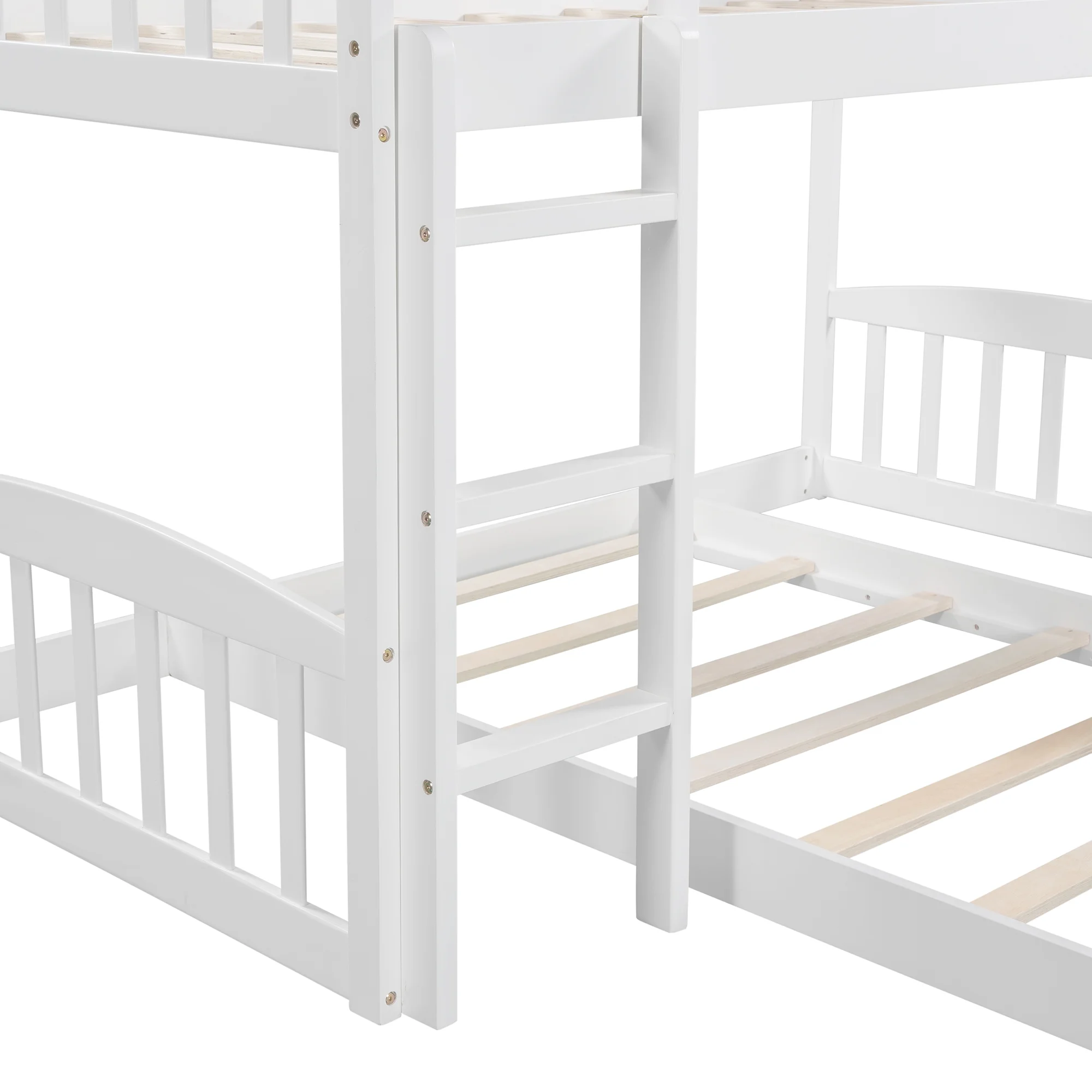 Nestfair White Twin over Twin Bunk Bed with Slide and Ladder