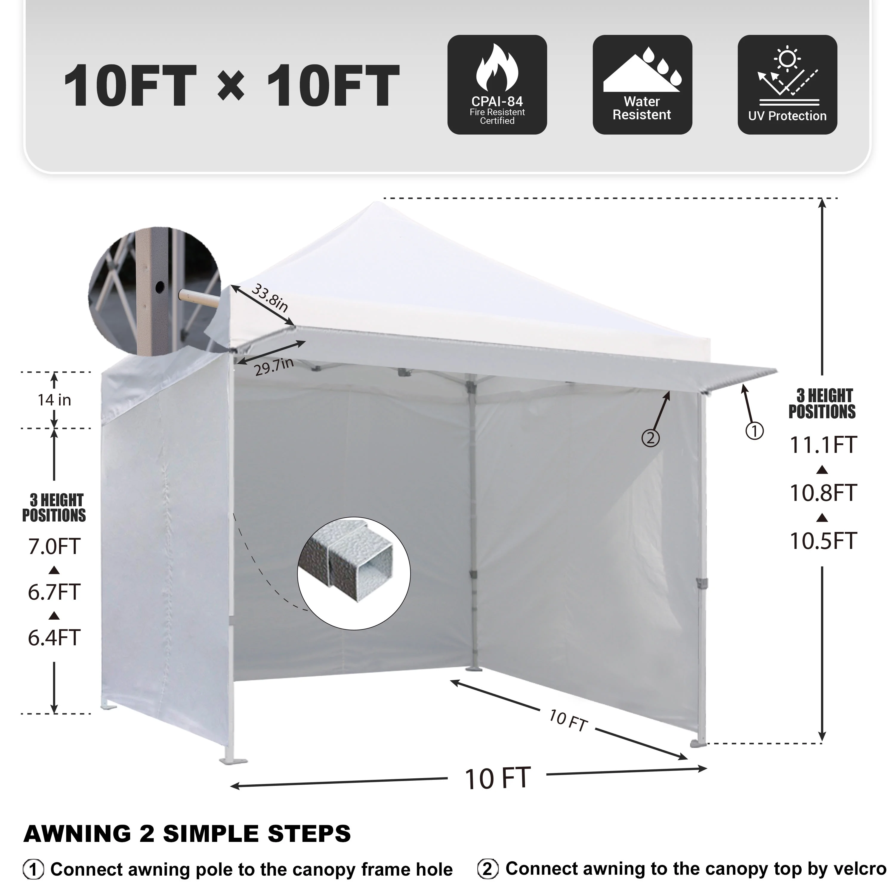 Eurmax USA 10x10 Commercial Pop-Up Canopy with 4 Zippered Sidewalls, Roller Bag, Sand Bags, and Extended Awning(Ruby)