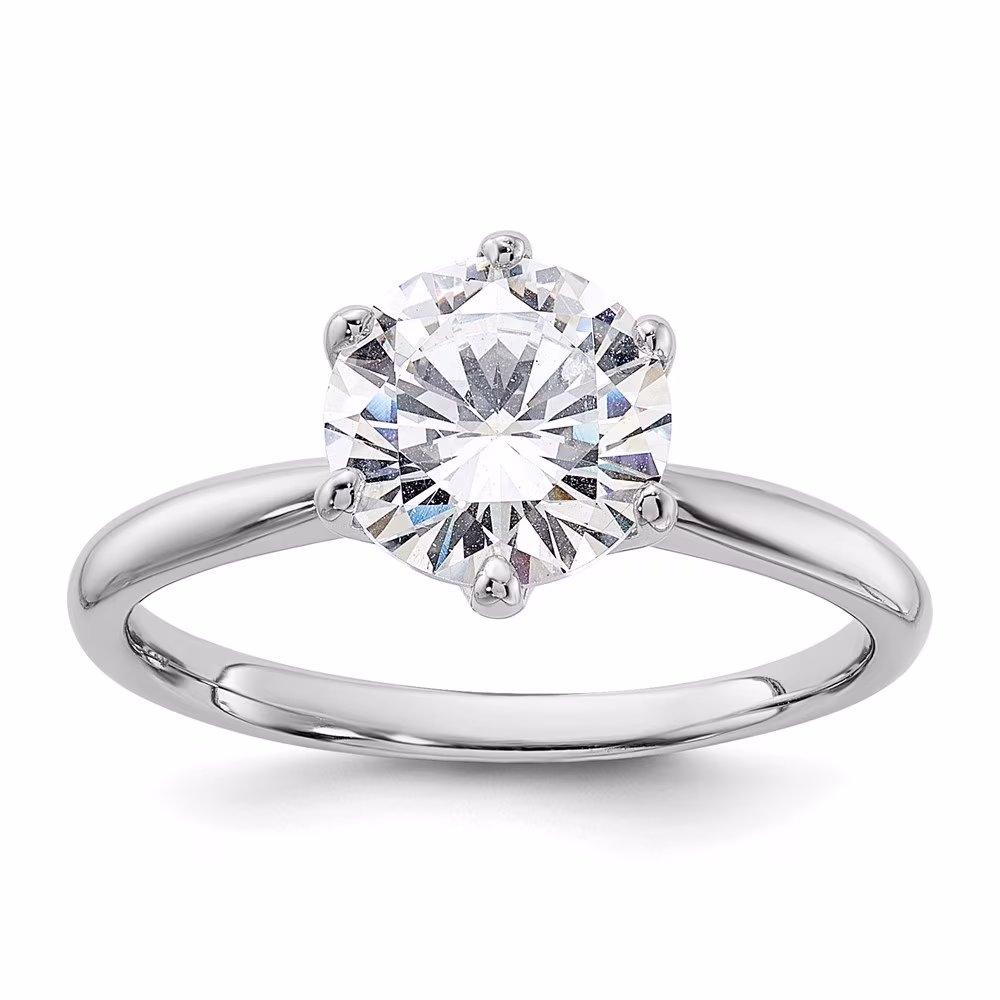 Auriga 925 Sterling Silver Rhodium-plated 9mm CZ 6 Prong Solitaire Ring for Women Size- 6