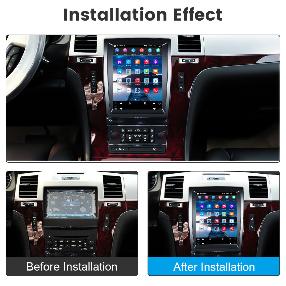 Podofo 2+32G for Cadillac SLS/Escalade 2007-2012 Wireless Carplay Android Auto 9.7'' Touchscreen Car Stereo Radio Android WIFI GPS FM Bluetooth USB, AHD Backup Camera