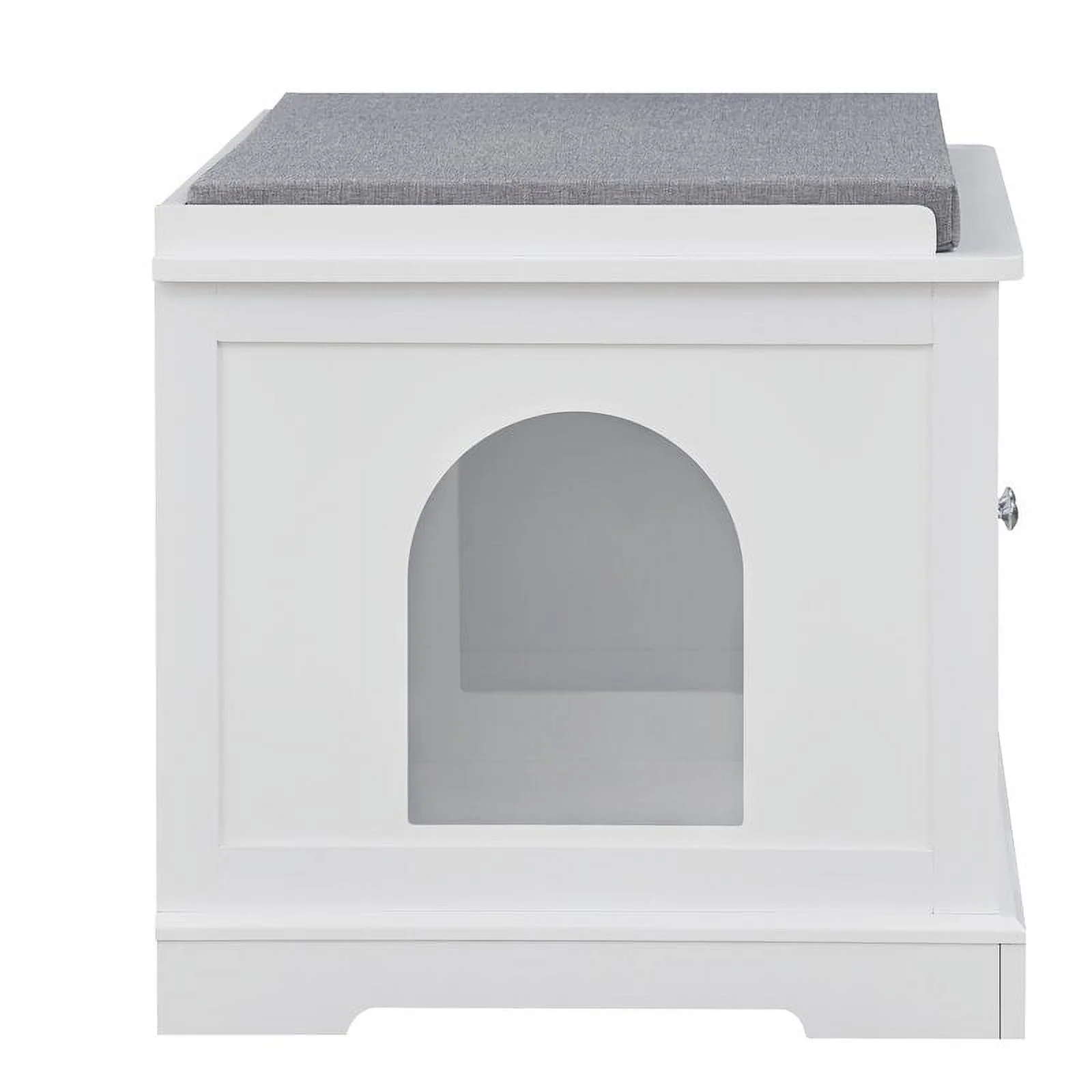 SeilNouk Large Wooden Cat Litter Box Enclosure, Pet Storage Cabinet with Pad Side Table for Living Room White