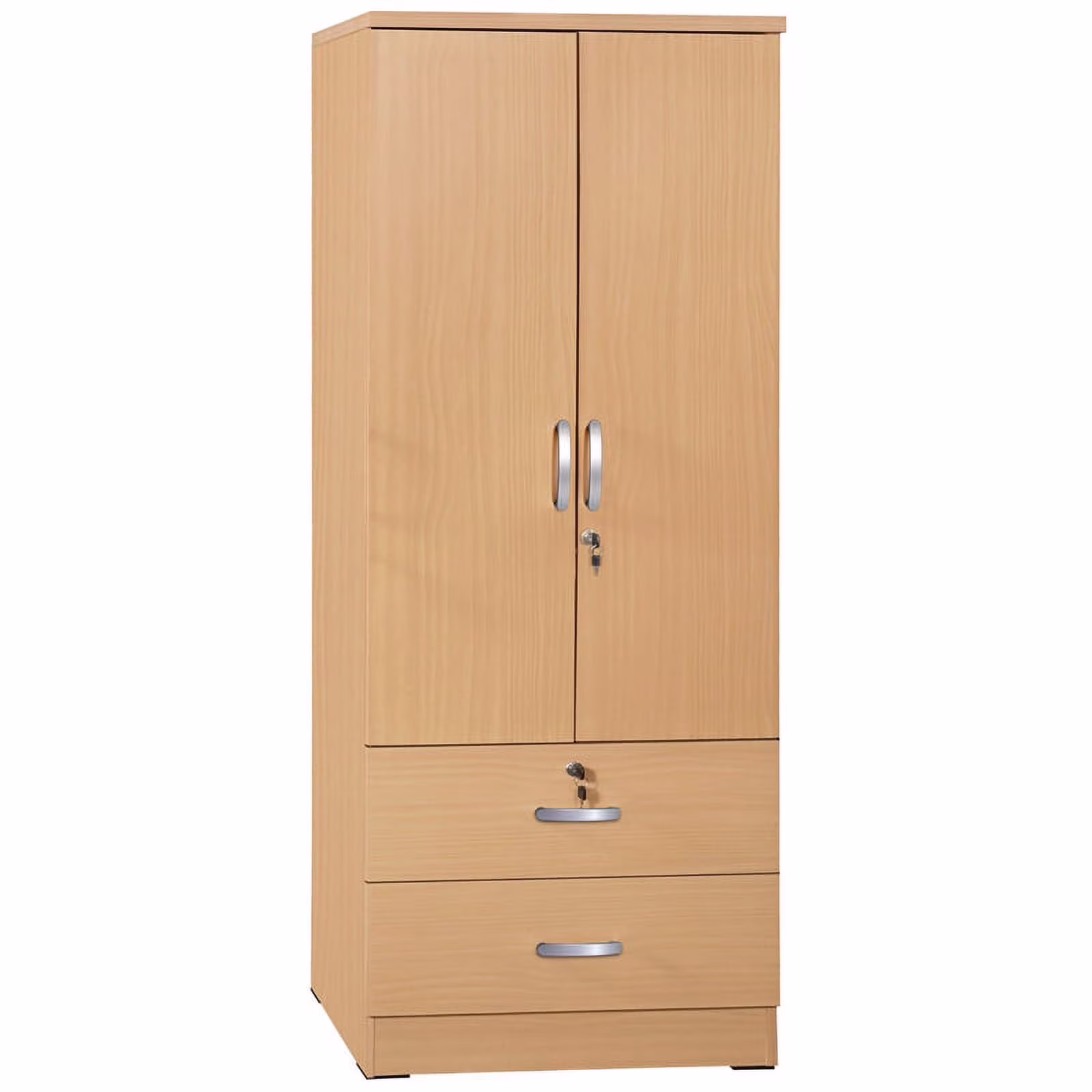 Pemberly Row Wood 2-Door Wardrobe Armoire with 2-Drawers in Maple