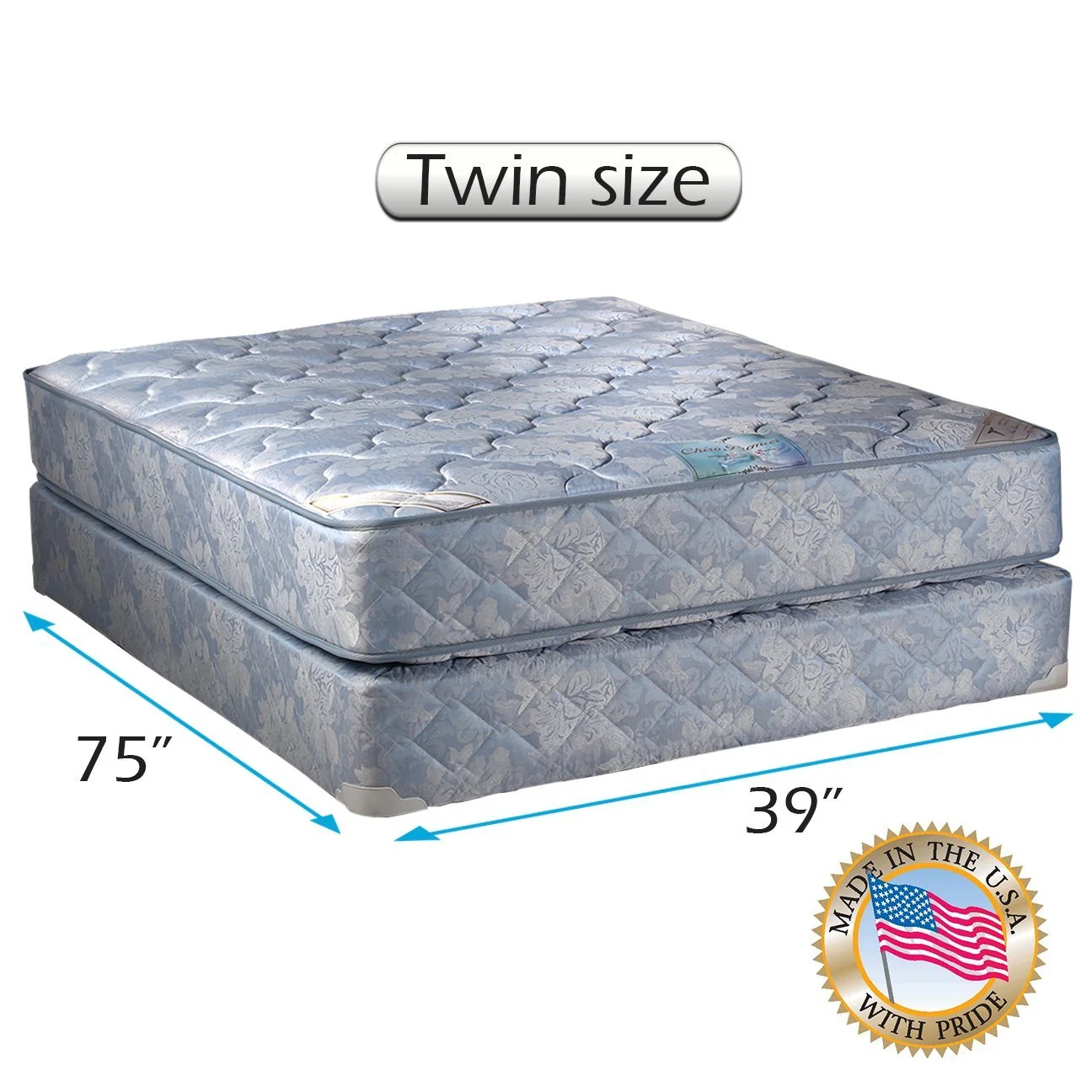 Dream Sleep Chiro Premier 2-Sided (Blue Color) Twin Mattress Set with Bed Frame Included - Spine Support, Long Lasting Comfort, Orthopedic by Dream Solutions USA