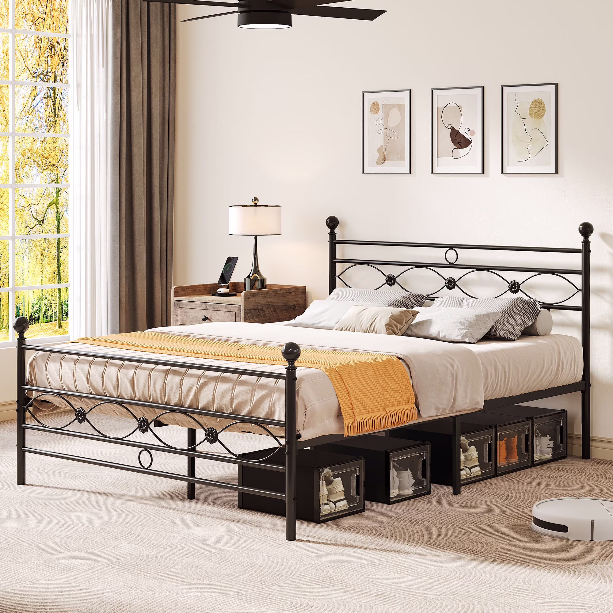 DWVO Queen Platform Metal Bed Frame with Headboard and Footboard, No Box Spring Needed