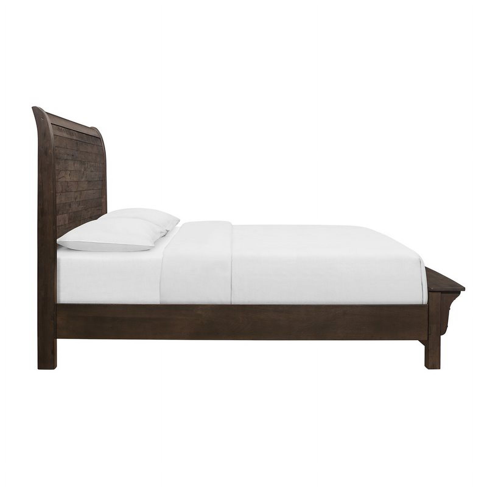 Wallace & Bay Bonilla Gray Brown Queen Bed with Curved Plank Headboard And Built-In Bench Footboard