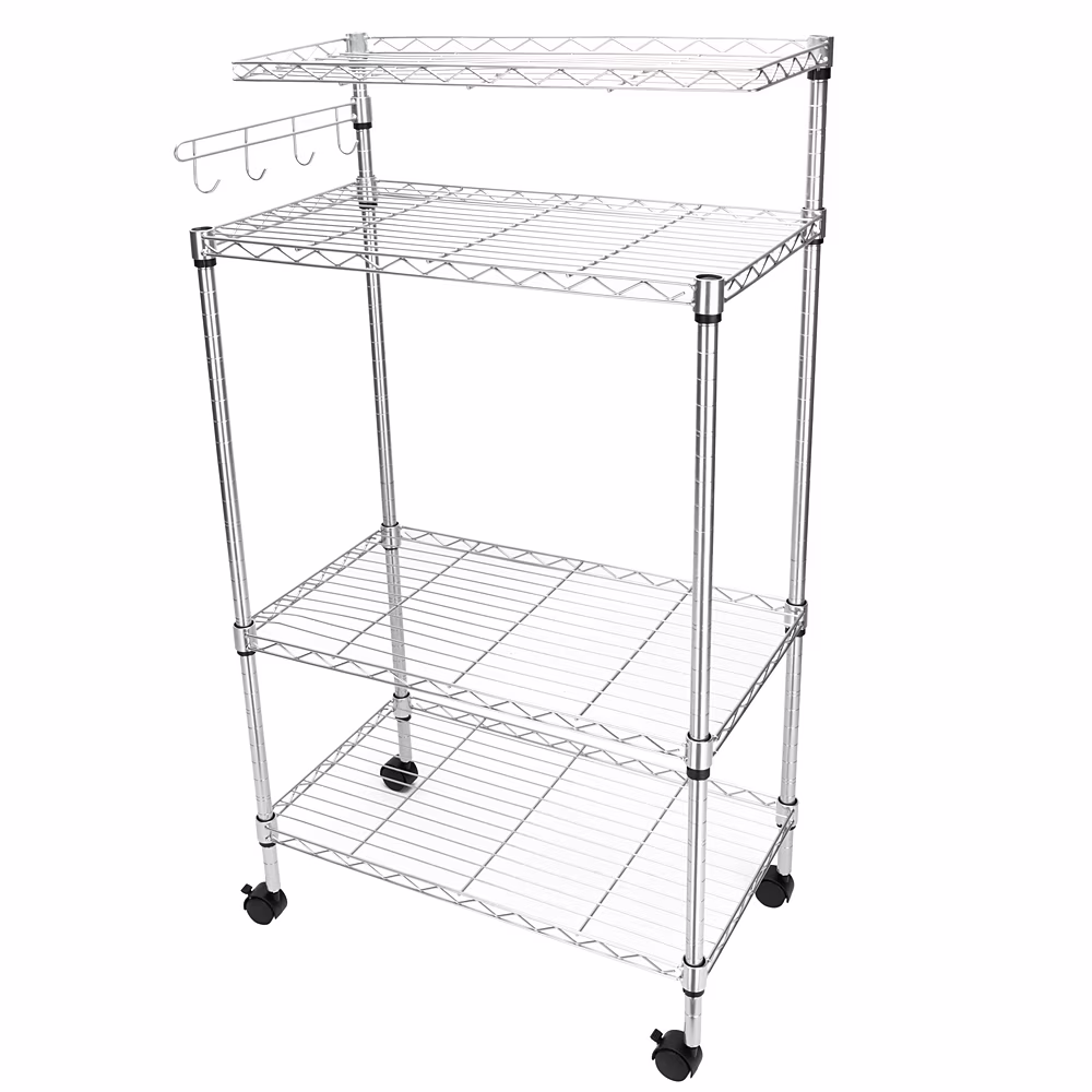 Veryke Microwave Stand, 4-Tier Bakers Racks for Kitchen, Kitchen Corner Bakers Rack, Food Storage Shelf for Spice Rack Organizer Workstation, Silver