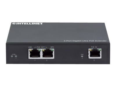 Intellinet 2-Port Gigabit Ultra PoE Extender, Adds up to 100 m (328 ft.) to PoE Range, PoE Power Budget 60 W, Two PSE Ports with 30 W Output Each, IEEE 802.3bt/at/af Compliant, Metal Housing - Network/power extender - 1GbE - 10Base-T, 100Base-TX, 100