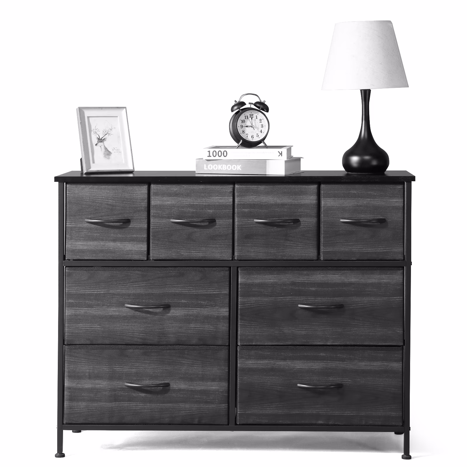 COOKCOK 8 Drawer Dresser - Fabric Storage Tower, Organizer Unit for Bedroom, Living Room, Hallway, Closets - Sturdy Steel Frame, Wooden Top & Easy Pull Fabric Bins