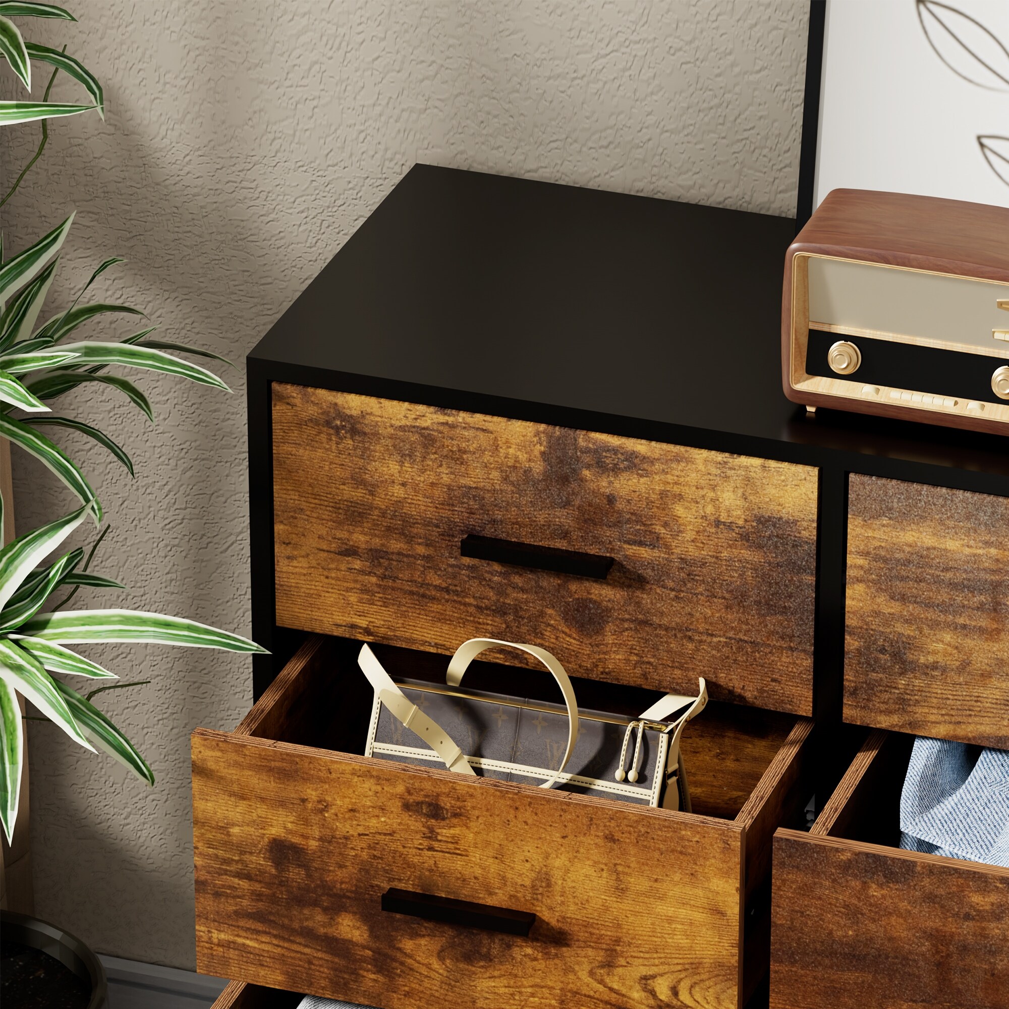 9 Drawers Chest Of Dresser Storage Tower Cabinet Bedroom Organizer Retro