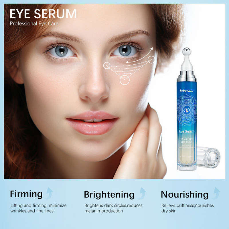 5% Caffeine Eye Serum, Anti-Aging Hydrating Eye Serum, Eye Roller Serum with 360° Massage Ball for Dark Circles Puffiness Wrinkles Fine Lines Pigmentation (3 pcs)