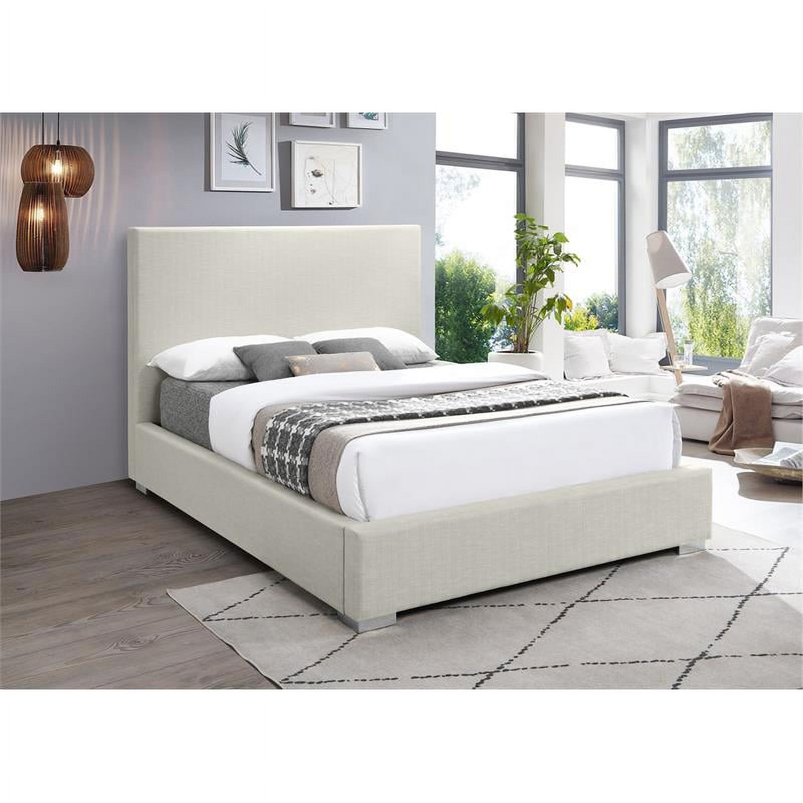 Meridian Furniture Crosby Beige Linen Textured Fabric Queen Bed