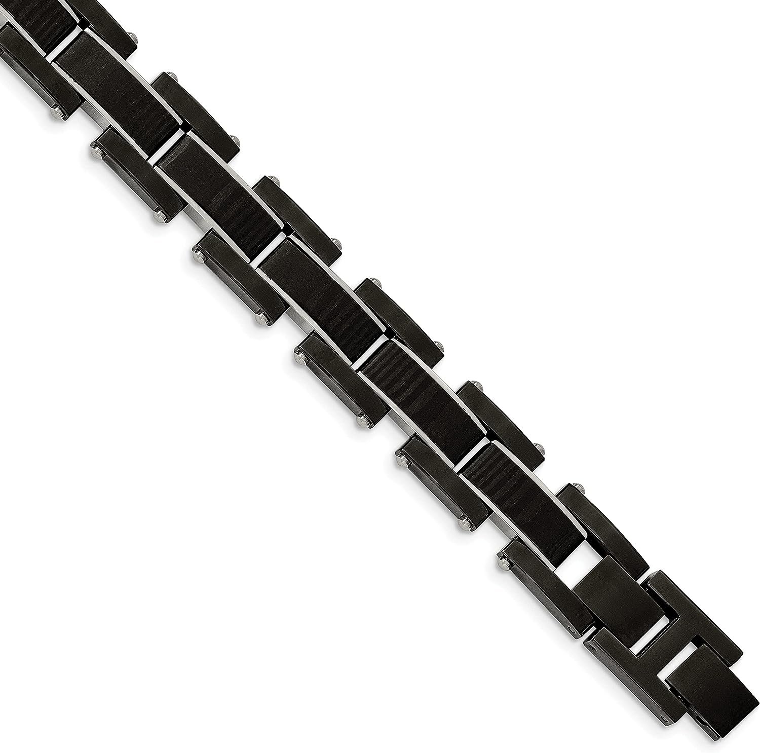 Chisel Stainless Steel Polished Black IP-plated with Solid Black Carbon Fiber Link Bracelet - 8.5