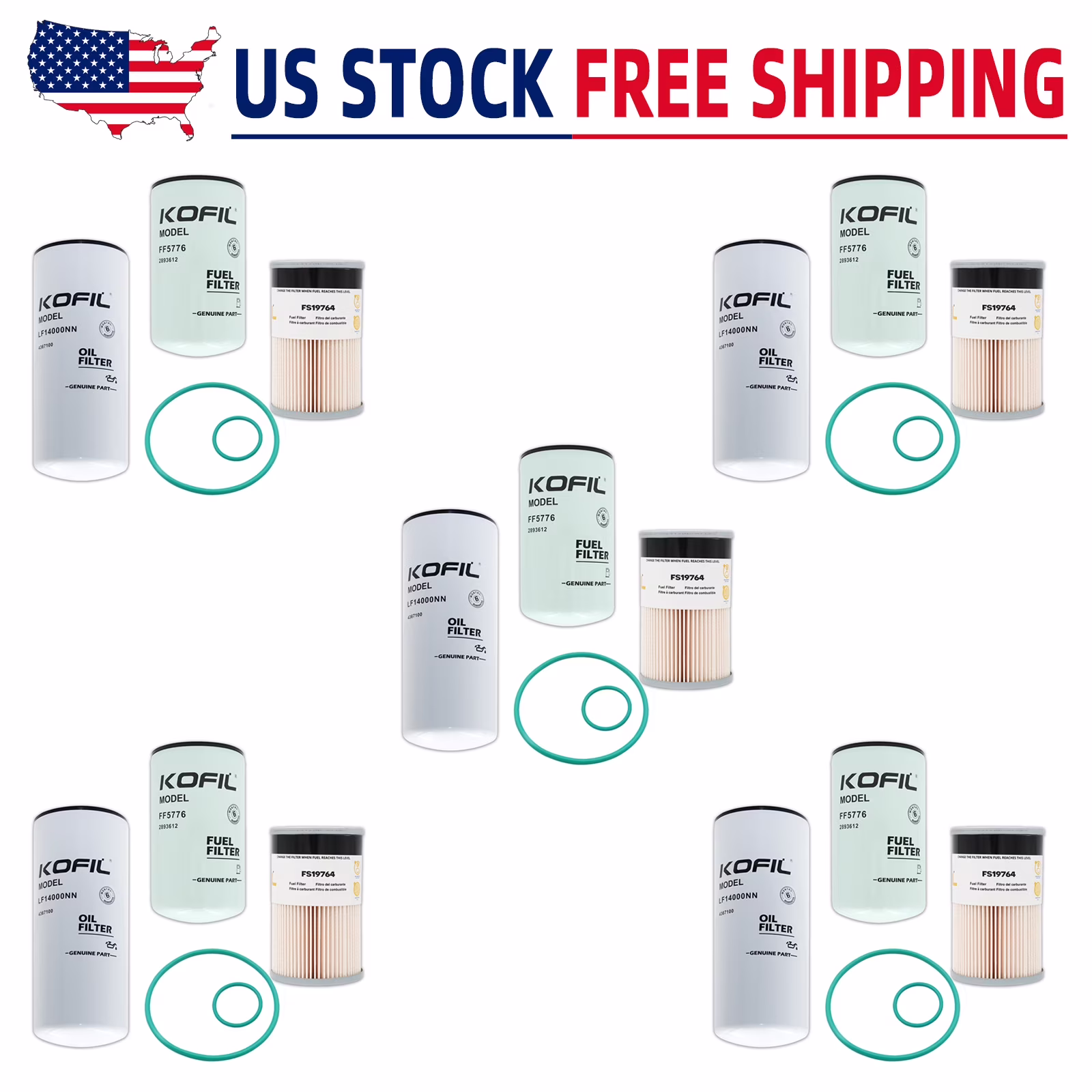 5PCS CUMMINS ISX15 OIL CHANGE KIT LF14000NN, FF5776, FS19764