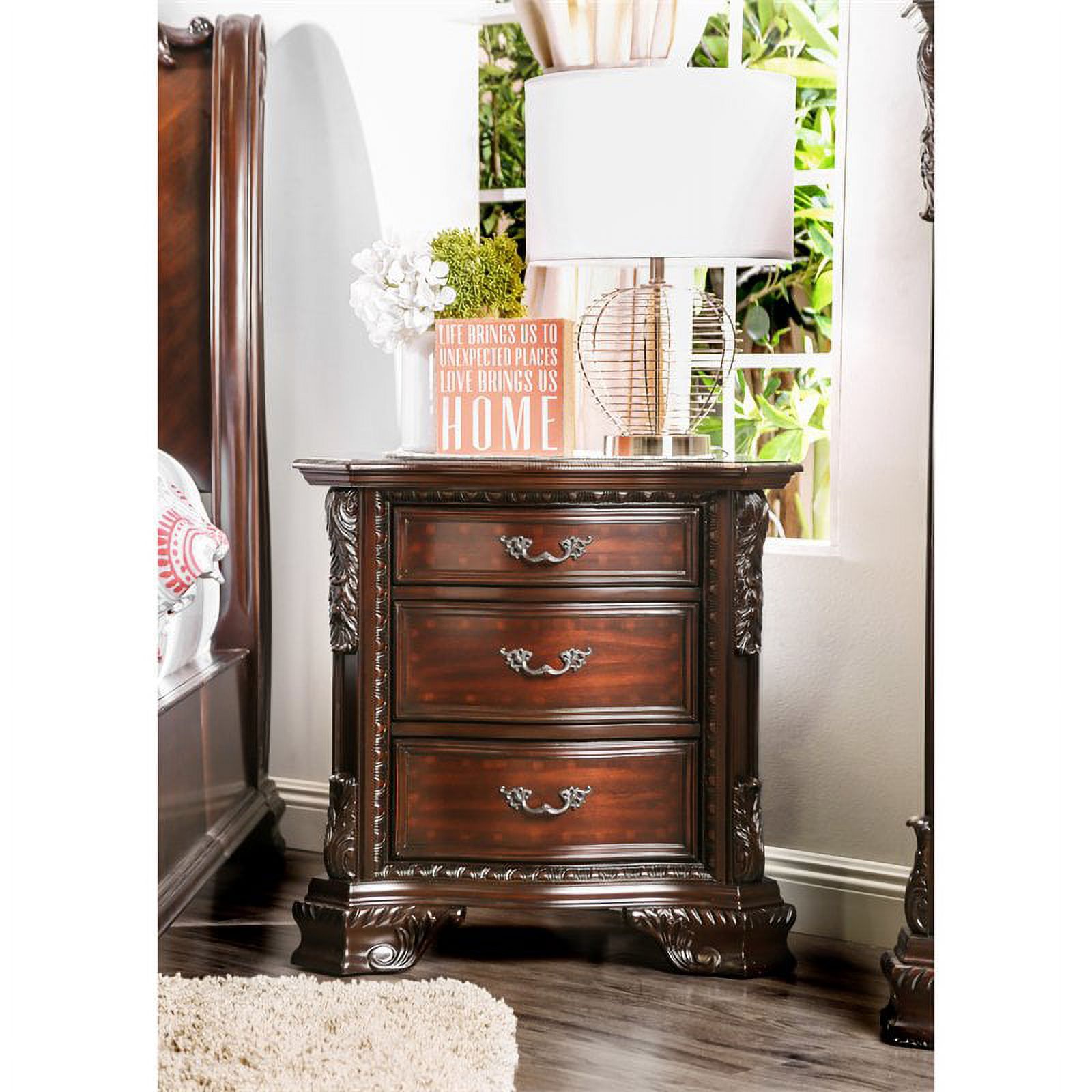 FOA Angelonia 3pc Brown Cherry Solid Wood Bedroom Set - Queen + 2 Nightstands