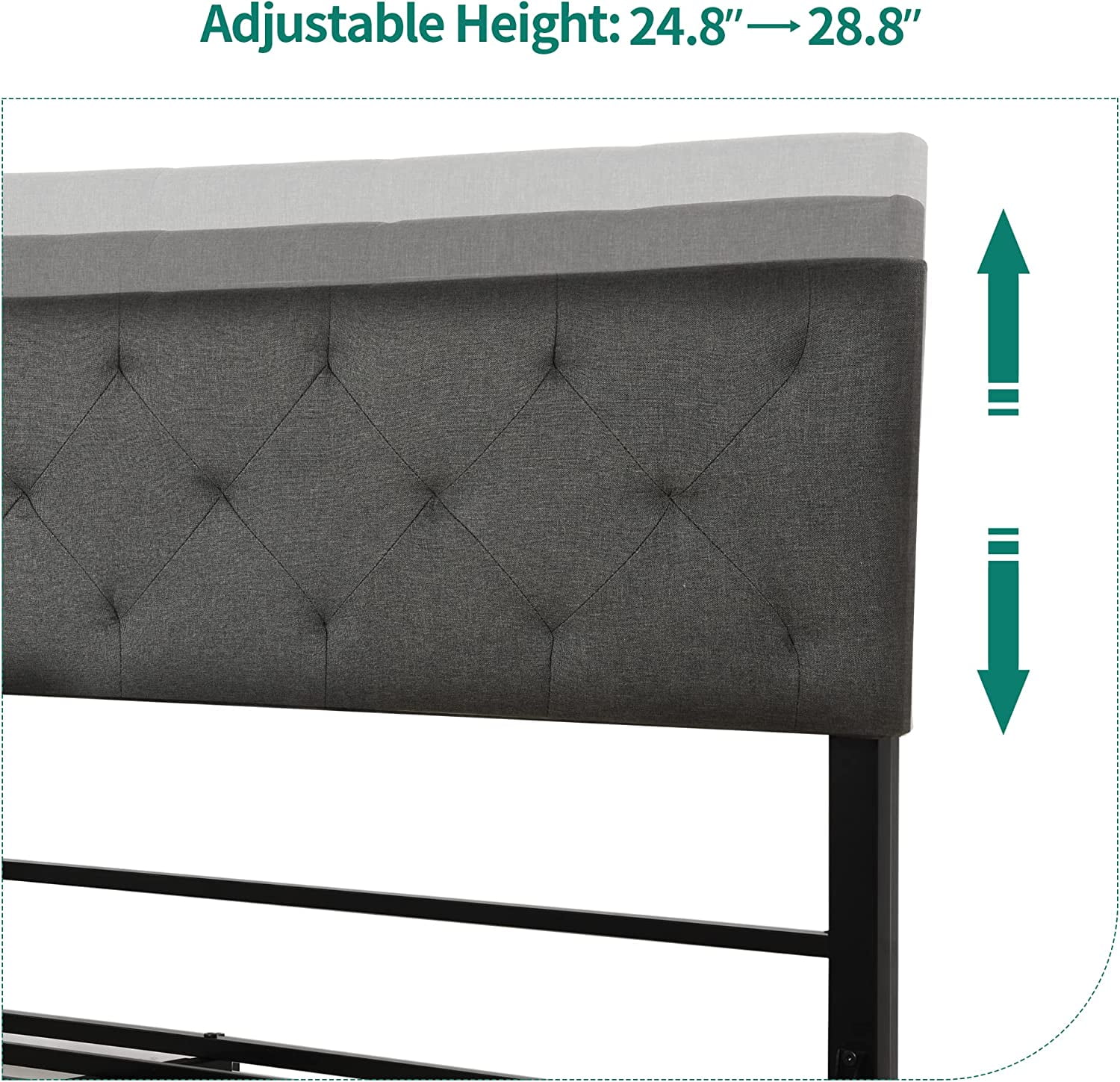 DWVO Metal Bed Frame with Upholstered Headboard, Metal Slats, Queen Size Bed Frame No Box Spring Needed (Full)