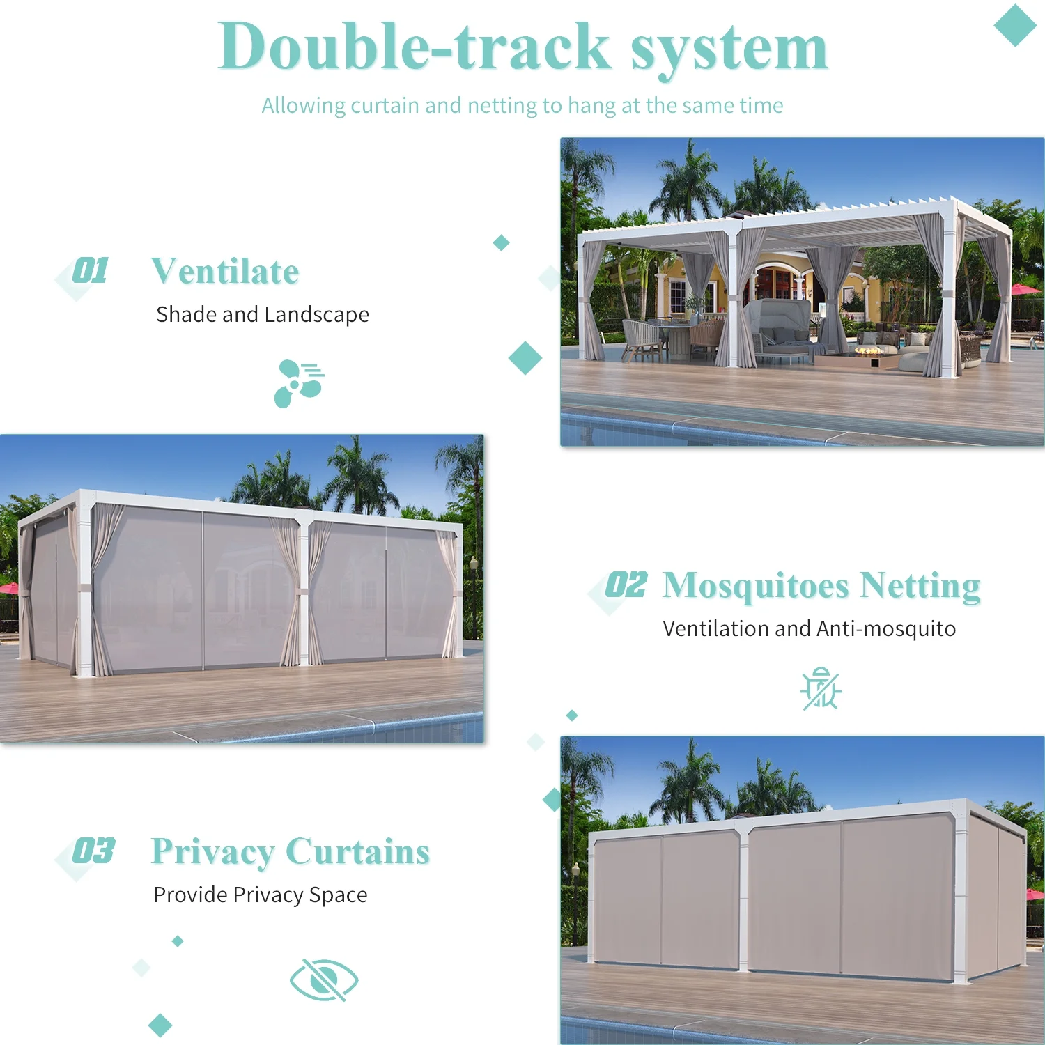 Hommow 12' x 20' Outdoor Louvered Pergola with Adjustable Aluminum Rainproof Roof,White