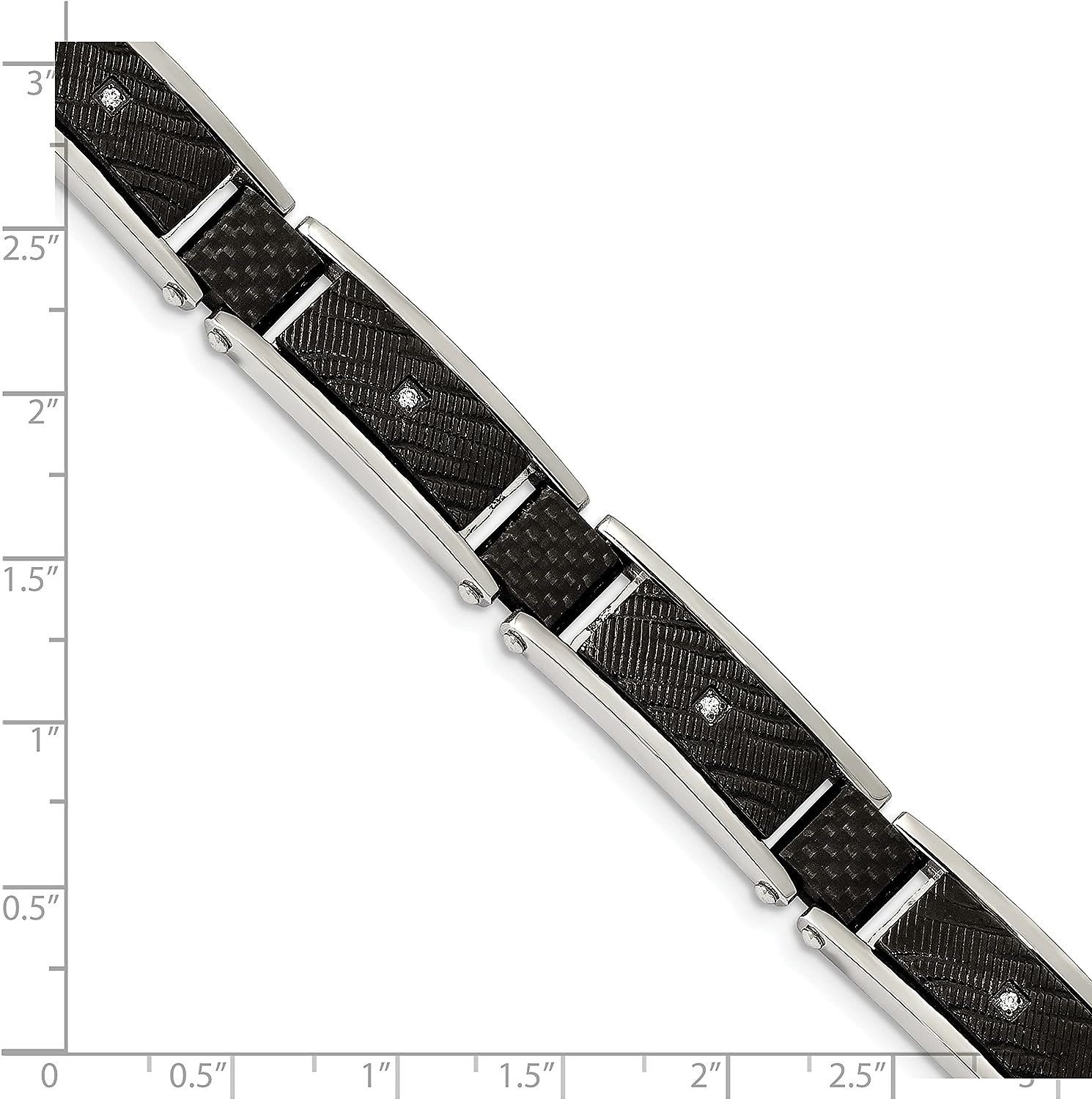 Chisel Stainless Steel Polished and Textured Black IP-plated with CZ and Black Carbon Fiber Inlay Link Bracelet - 8.75