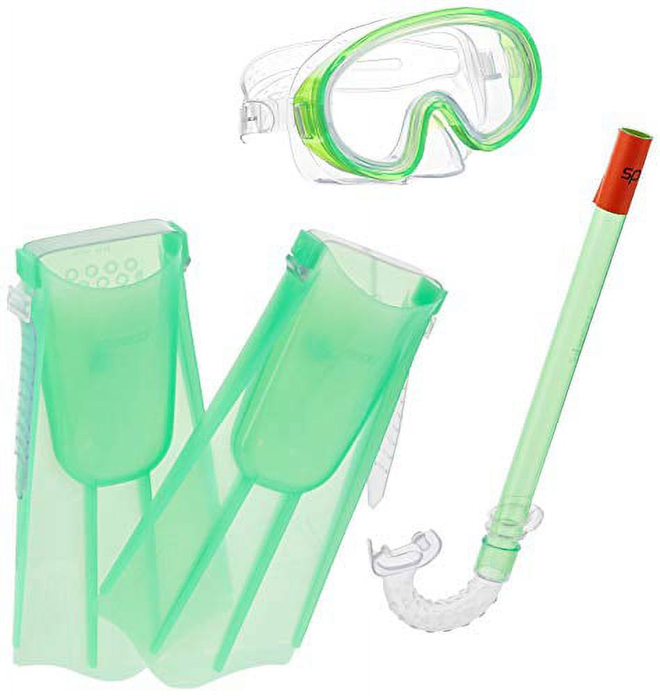 Speedo Kids Aqua Quest Mask Snorkel and Fin Set L/XL - Green 7530335-323