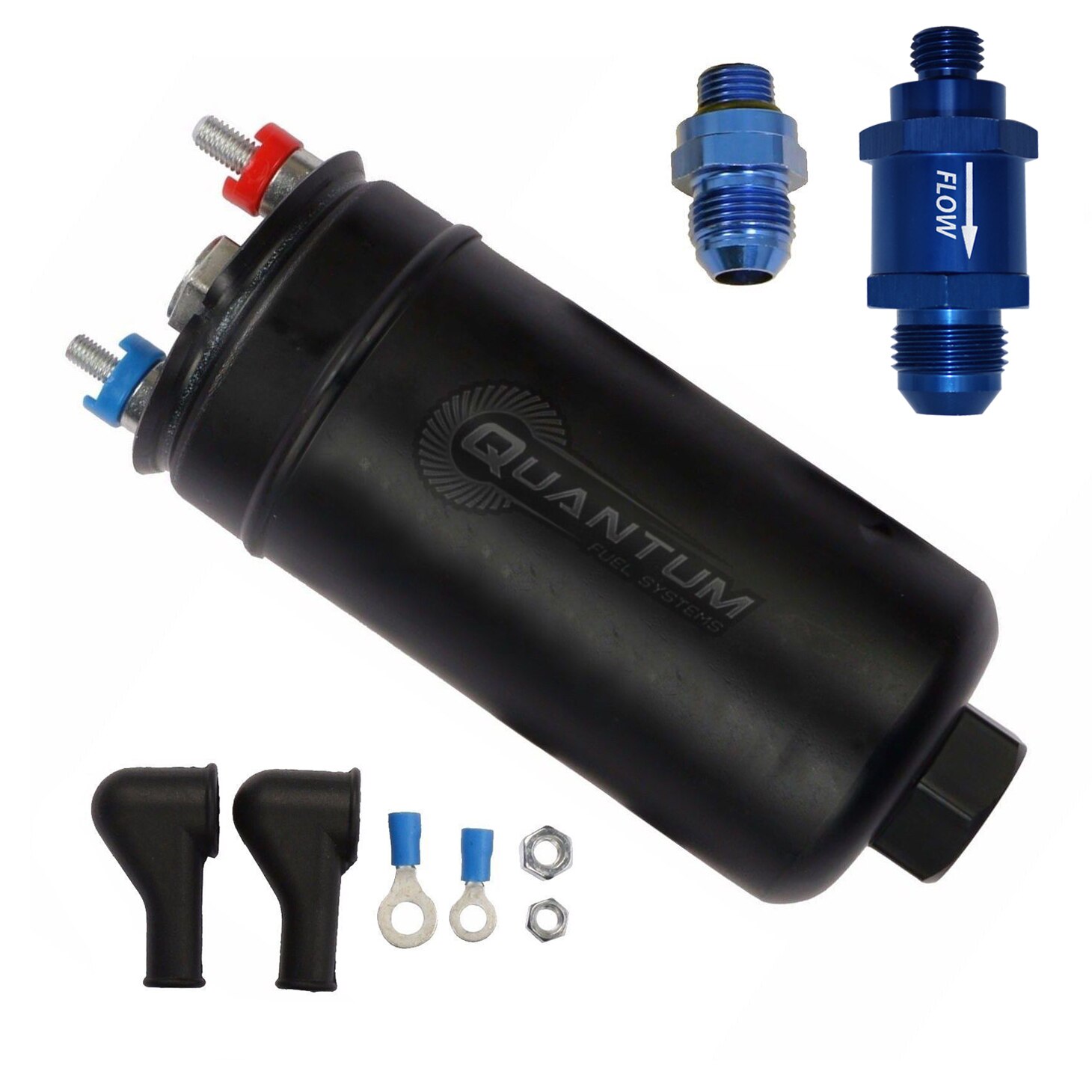 Quantum Performance 380LPH Inline External E85 Compatible Fuel Pump w/ Inlet Outlet, QFS-606FT