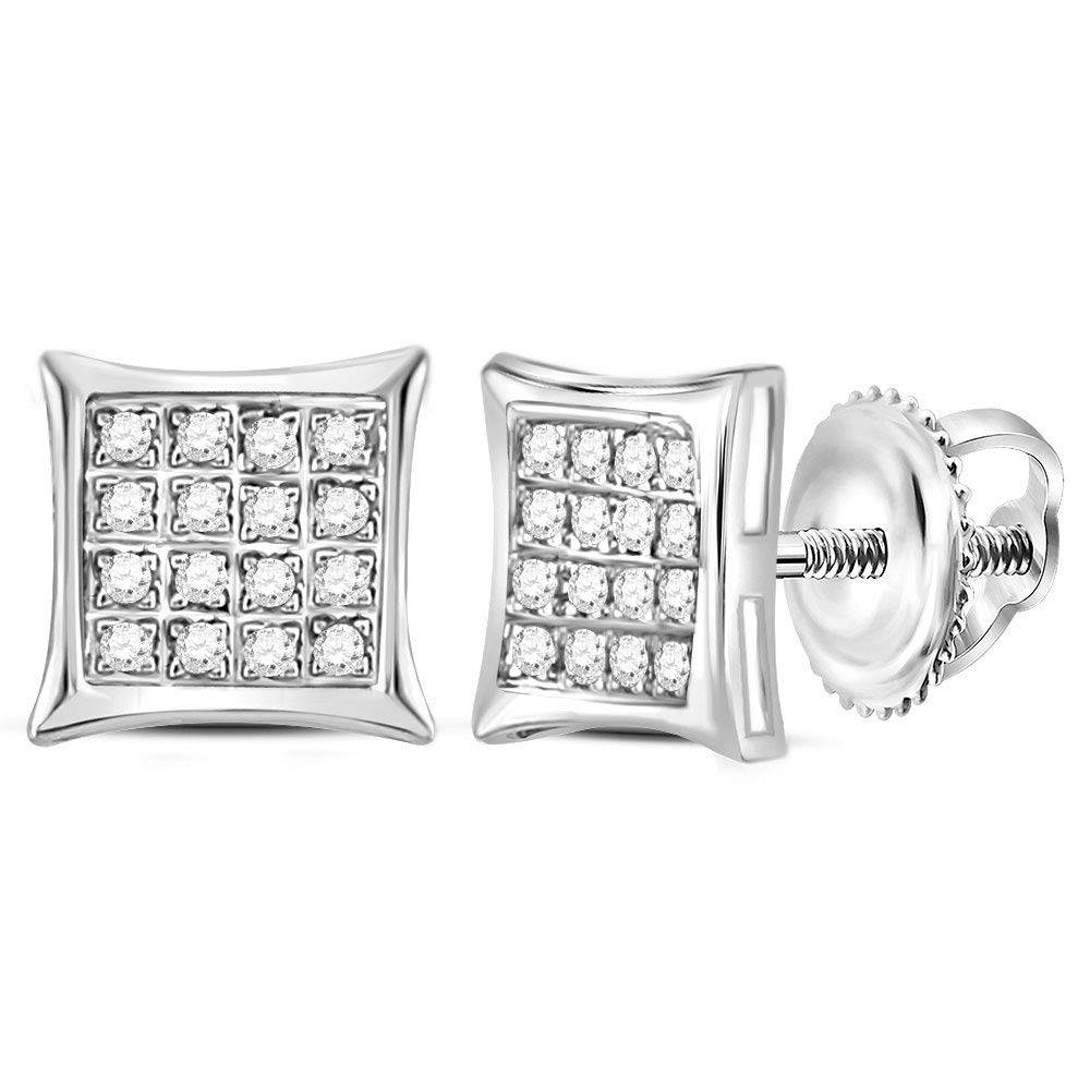 Women's Solid 10kt White Gold Round Diamond Square Kite Cluster Stud Earrings 1/10 Cttw