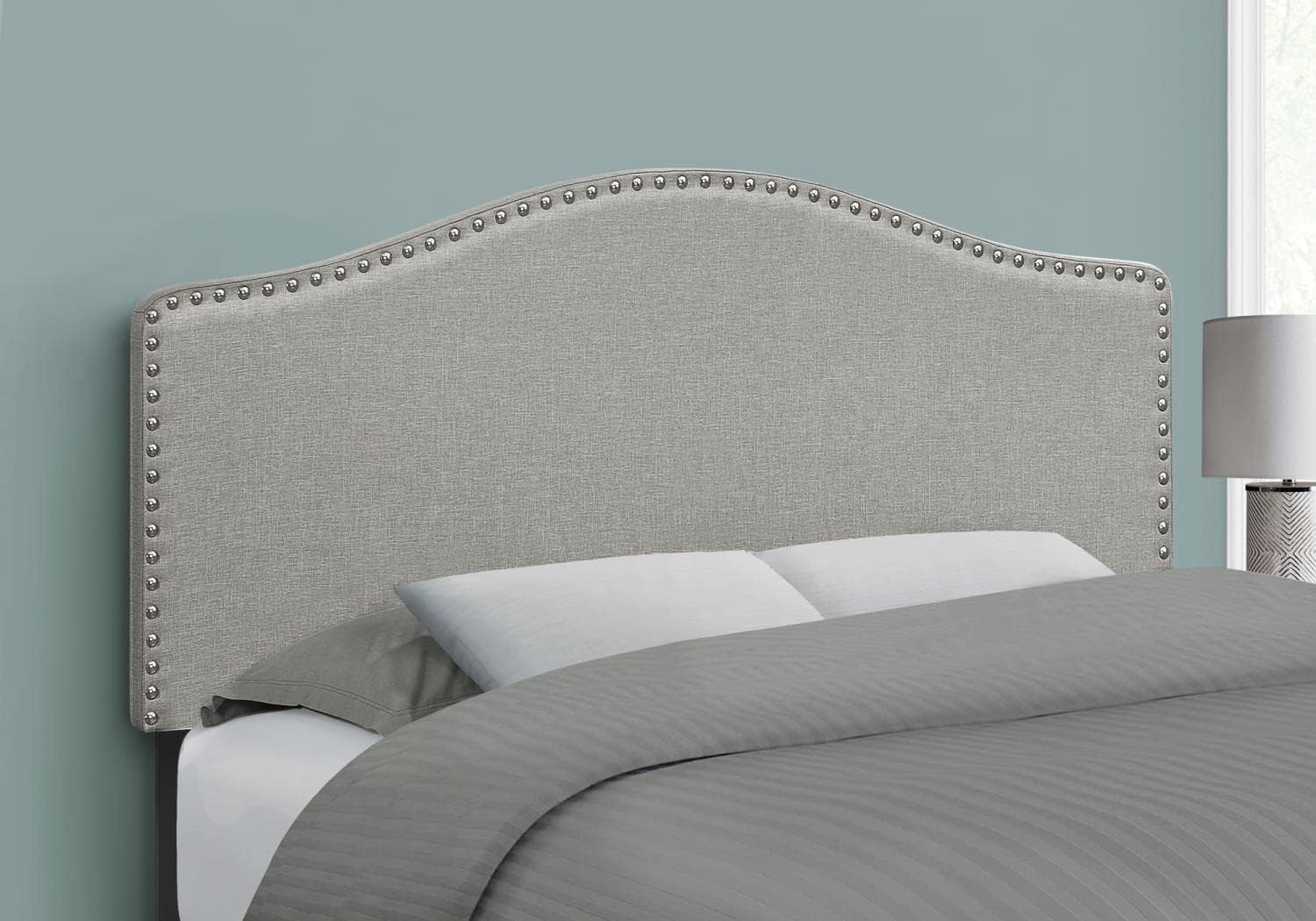 Full, Bedroom, Upholstered, Look, Grey, Transitional Bed Size Linen Headboard