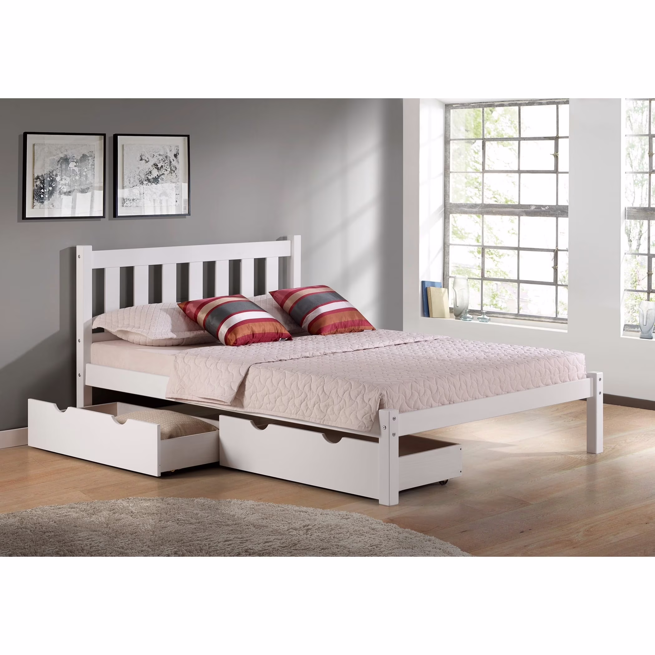 Poppy Full Bed with Storage Drawers, White