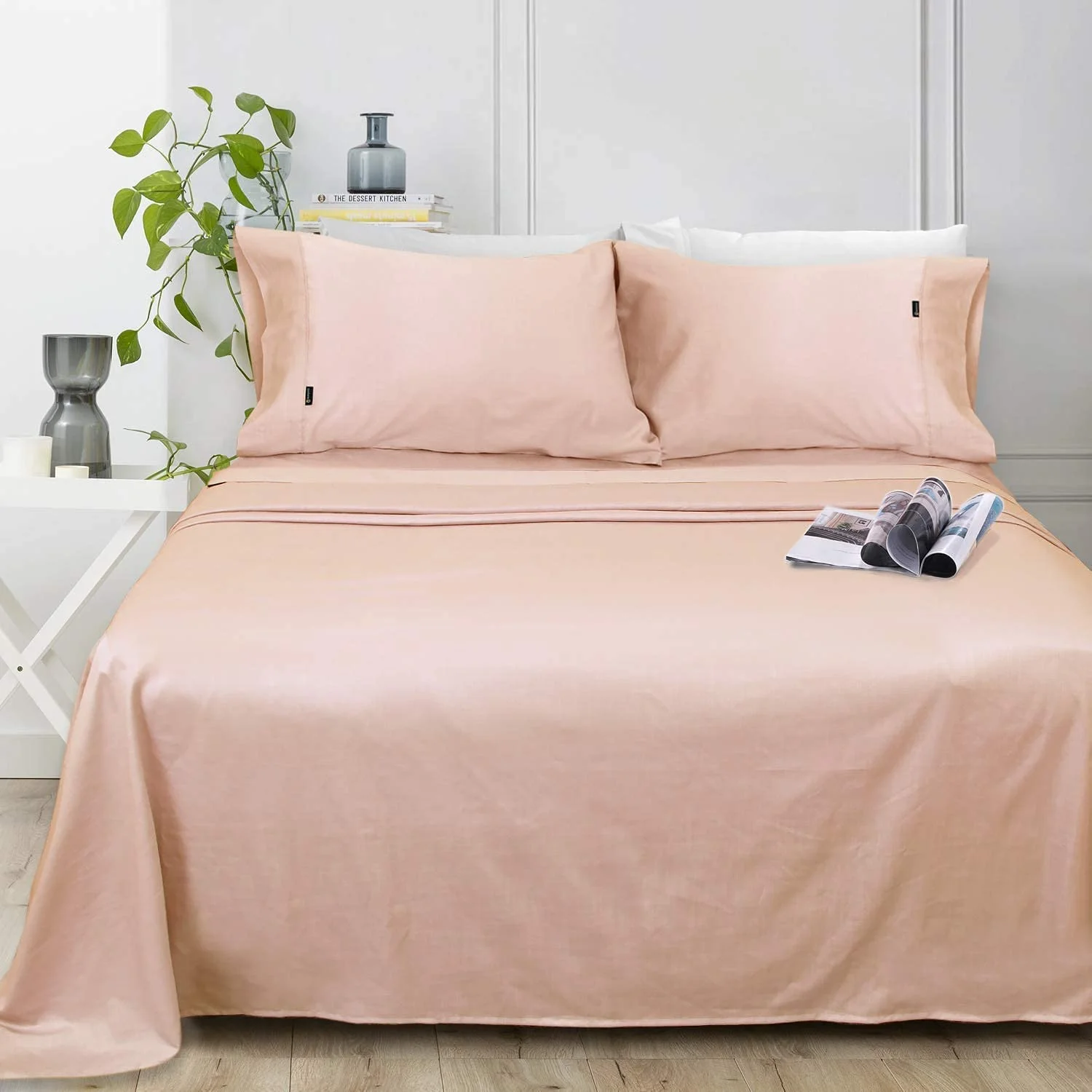 Marquess Cotton Linen Tencel Lyocell Blended Light Orange King Colling Bed Sheet Set