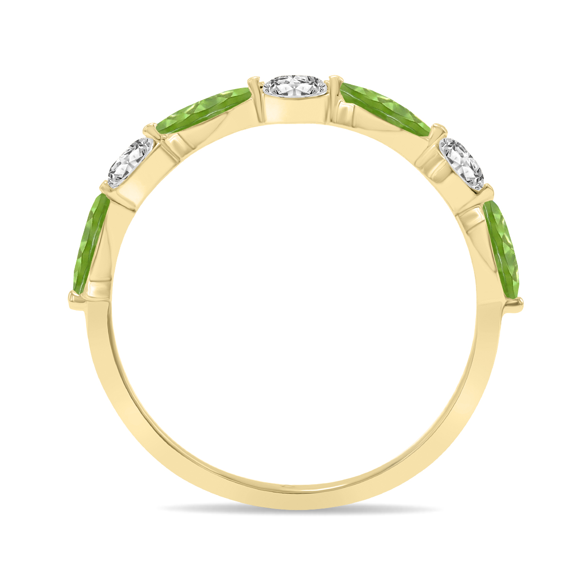 SZUL Women's 3/4 CTW Marquise Shape Peridot and Diamond Wedding Band in 10K Yellow Gold