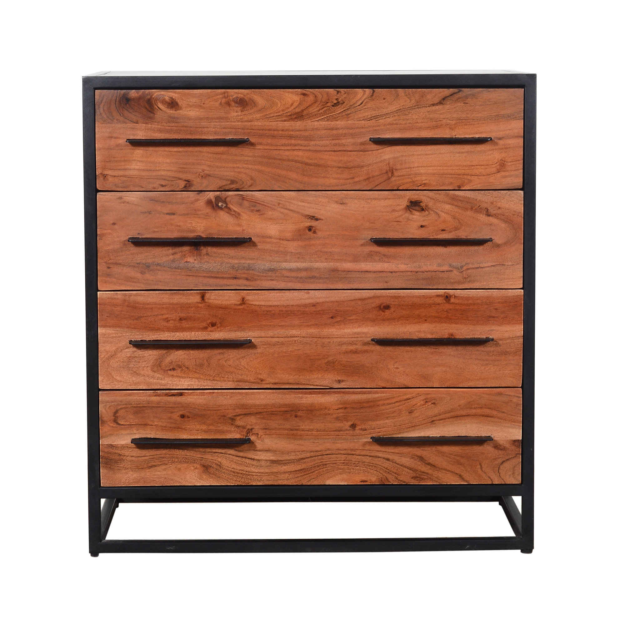 LANTRO JS Handmade Dresser with Grain Details and 4 Drawers, Brown and Black