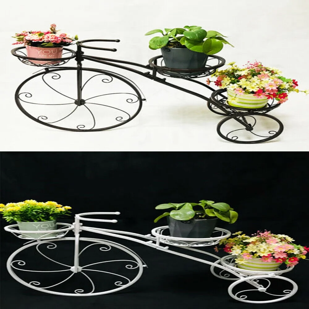 FETCOI Tricycle Plant Stand Flower 3 Pots Cart Holder Planter Rack Display Garden Patio