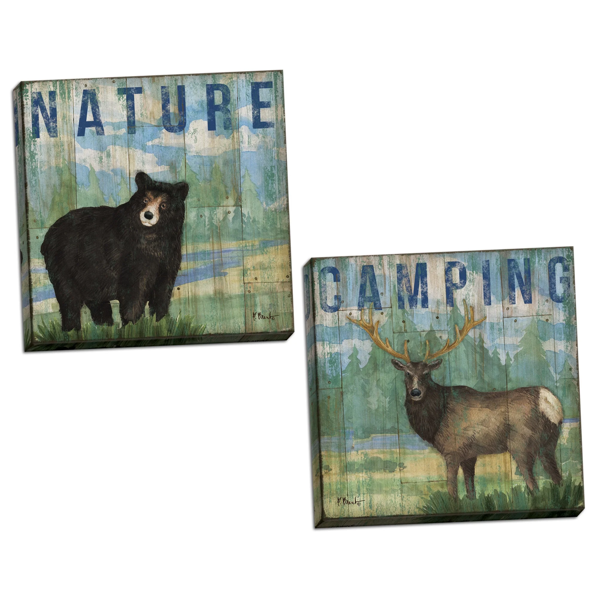 Gango Home Decor Lodge Adventrue Lodge III & IV by Paul Brent (Ready to Hang); Two 12x12in Hand-Stretched Canvases