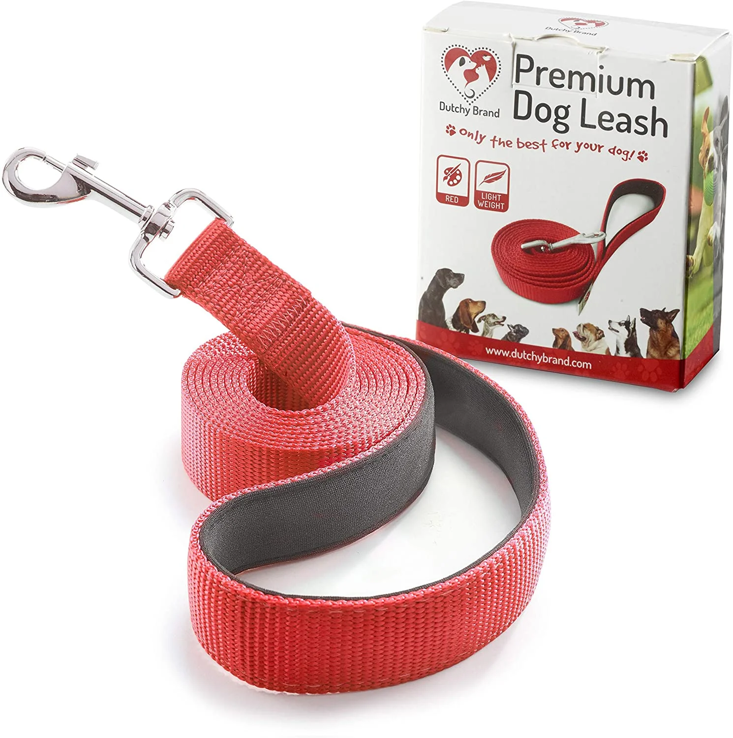 Dutchy Brand Ultra Strong Lightweight Training Dog Leash for Big, Medium, Small Dogs, Padded Handle for Strong Dogs 6 ft, Red