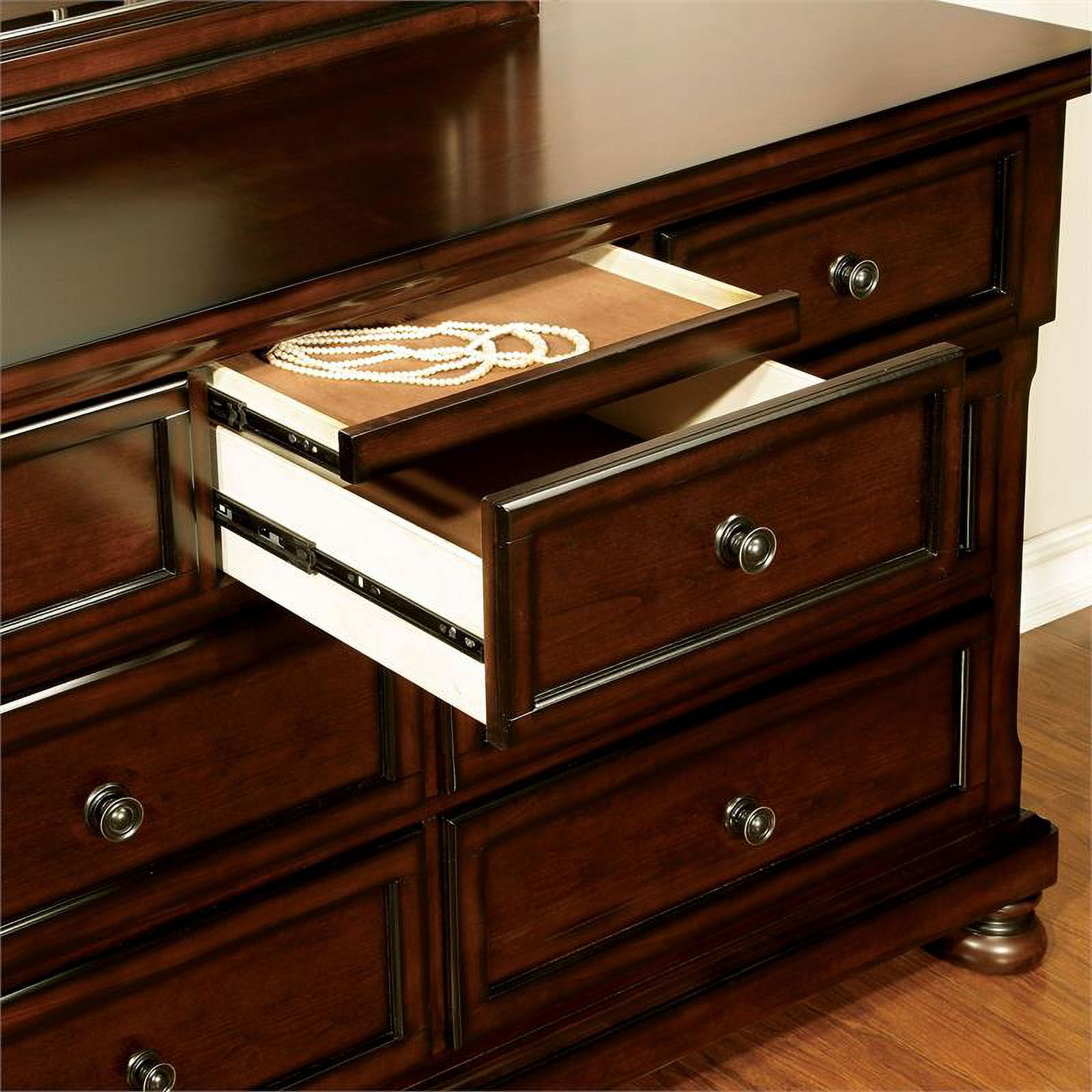 FOA Caiden 2pc Dark Cherry Solid Wood Bedroom Set - Nightstand + Dresser