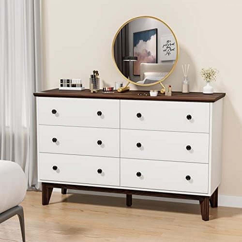 Dresser for Bedroom  6 Drawer Double Dresser with Deep Drawers  Wood Chest of Drawers   Dressers Organizer for Bedroom (White)