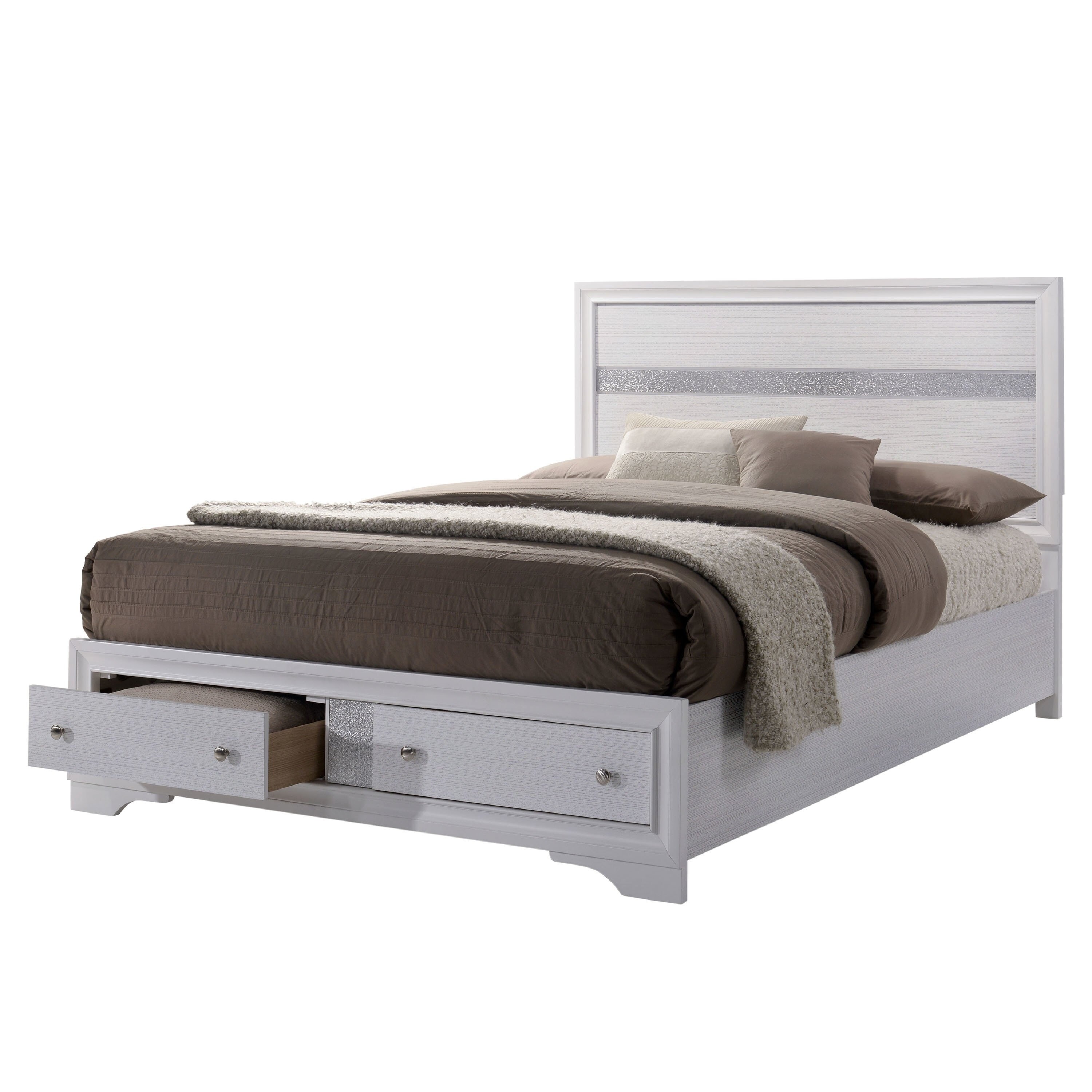 Furniture of America  Relo Modern White Solid Wood 2-Drawer Storage Bed Queen