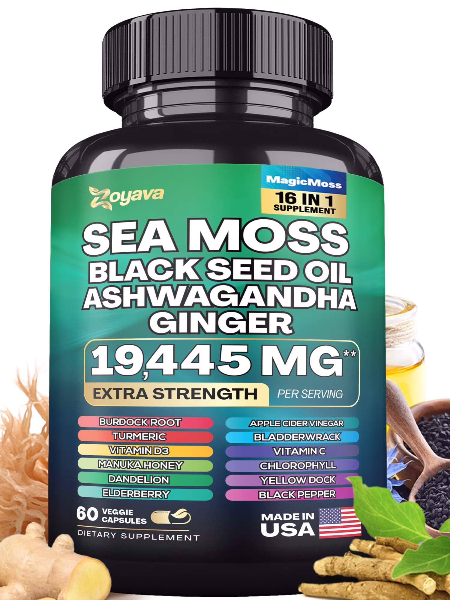 Zoyava Sea Moss Blend, 19,445 MG All-in-One Formula with over 15+ Super Ingredients, Extra Strength & High Potency