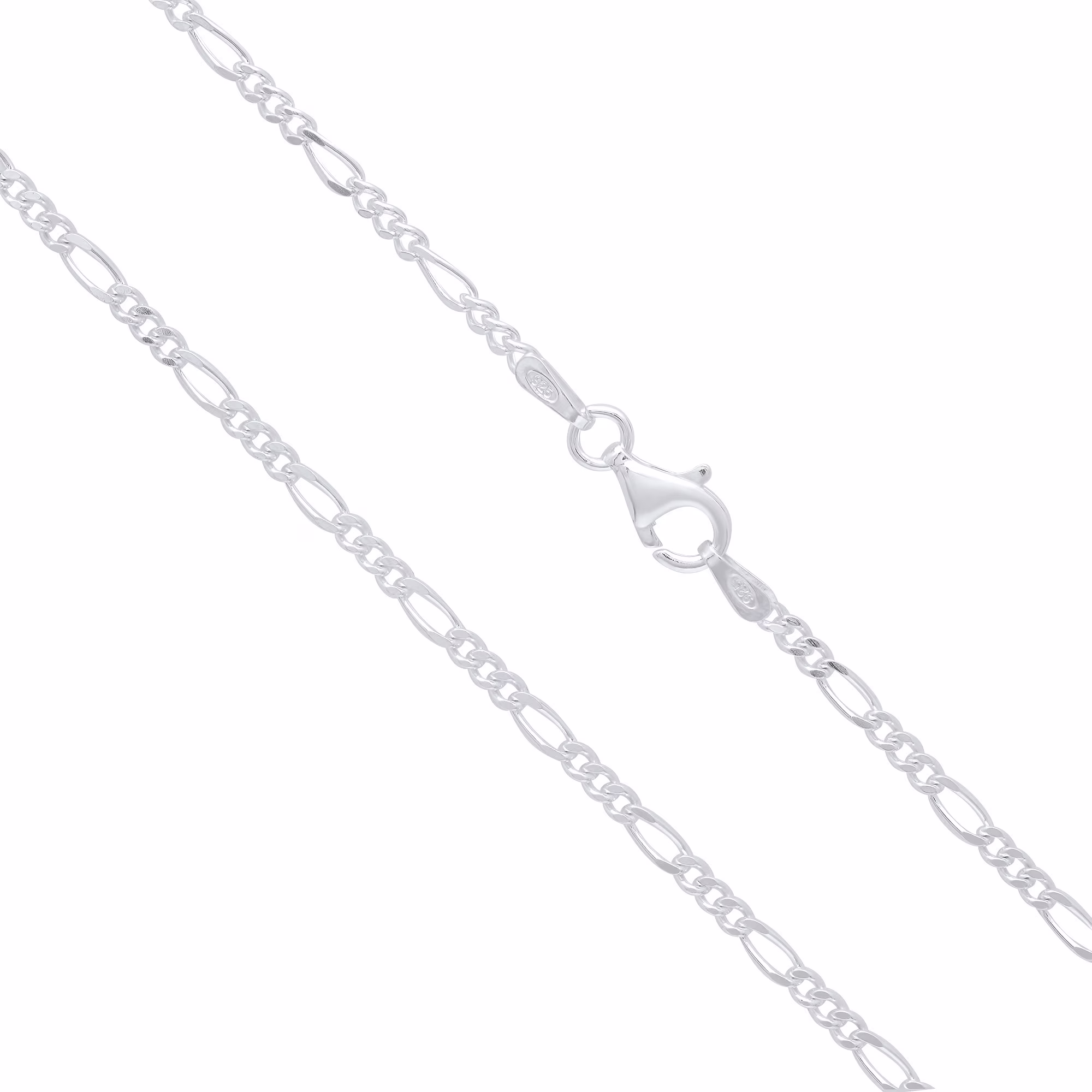 2.3mm Solid .925 Sterling Silver Flat Figaro Chain Necklace, 20 inches + Gift Box