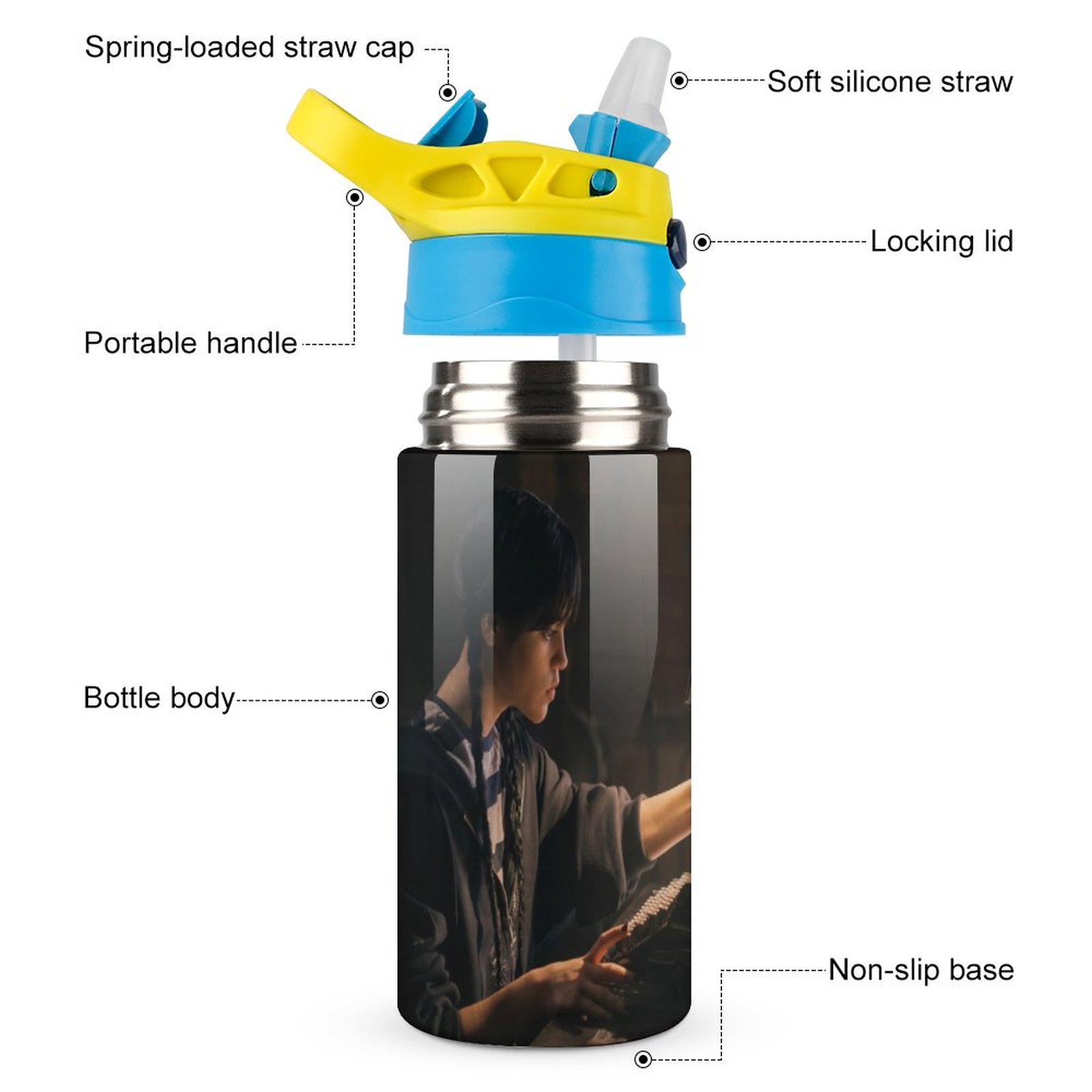 Wednesday Abilities Children's Water Bottle Vacuum Insulated Stainless Steel Cup With Straw Toddler Thermoses