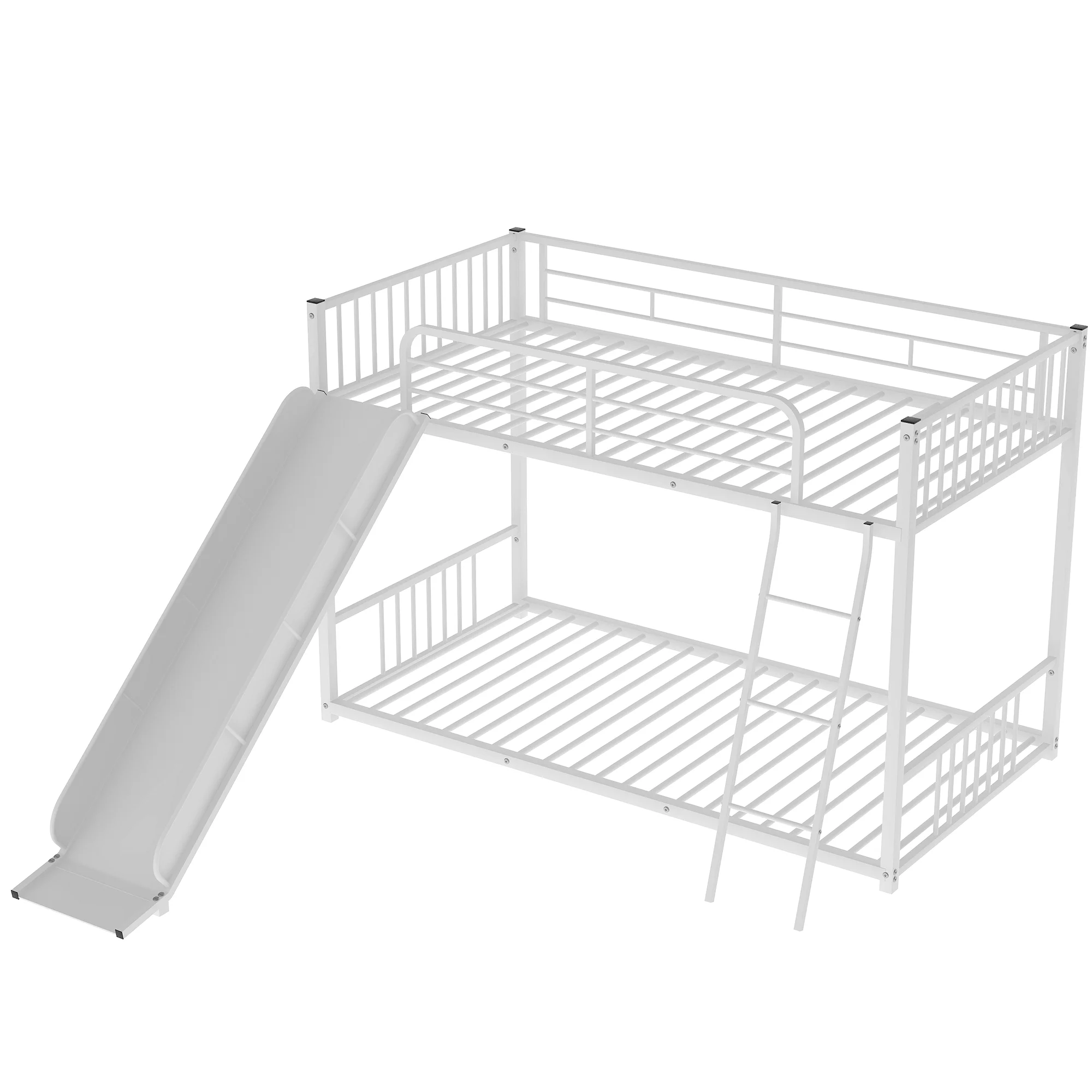 Nestfair White Twin over Twin Metal Bunk Bed with Slide