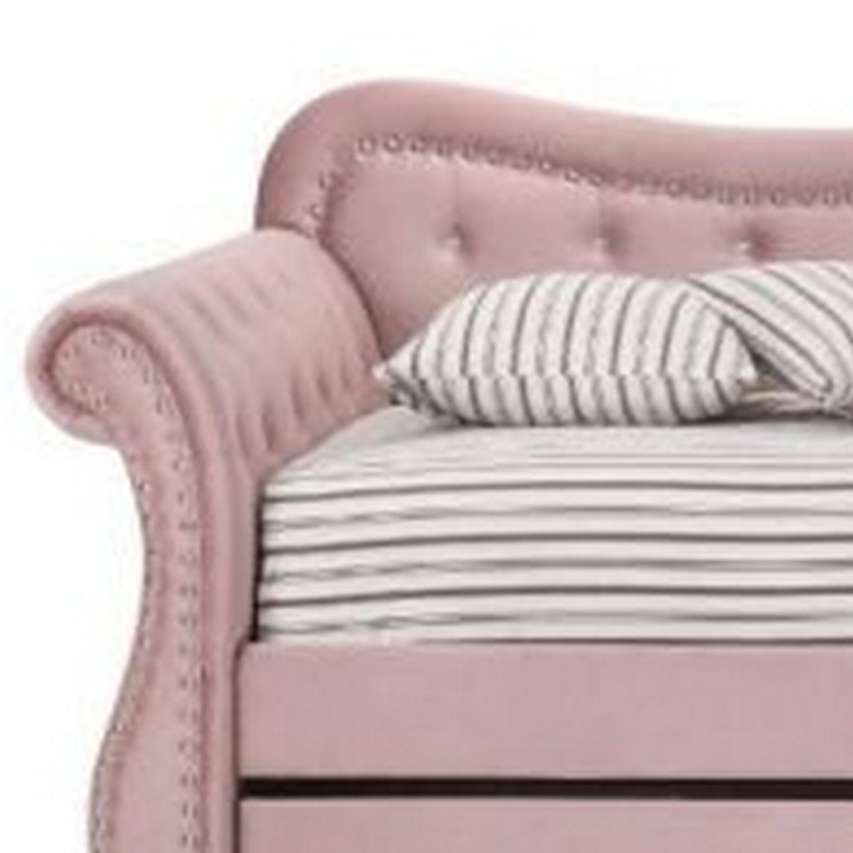 Daybed with Button Tufted Back and Rolled Arms, Pink