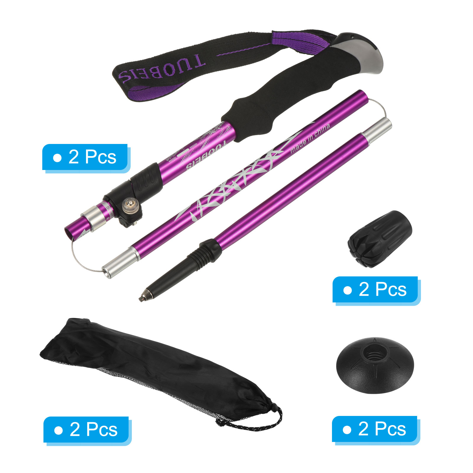 Uxcell Trekking Poles, Collapsible Hiking Pole 43 Inch with Mud Basket, 2 Pack Purple