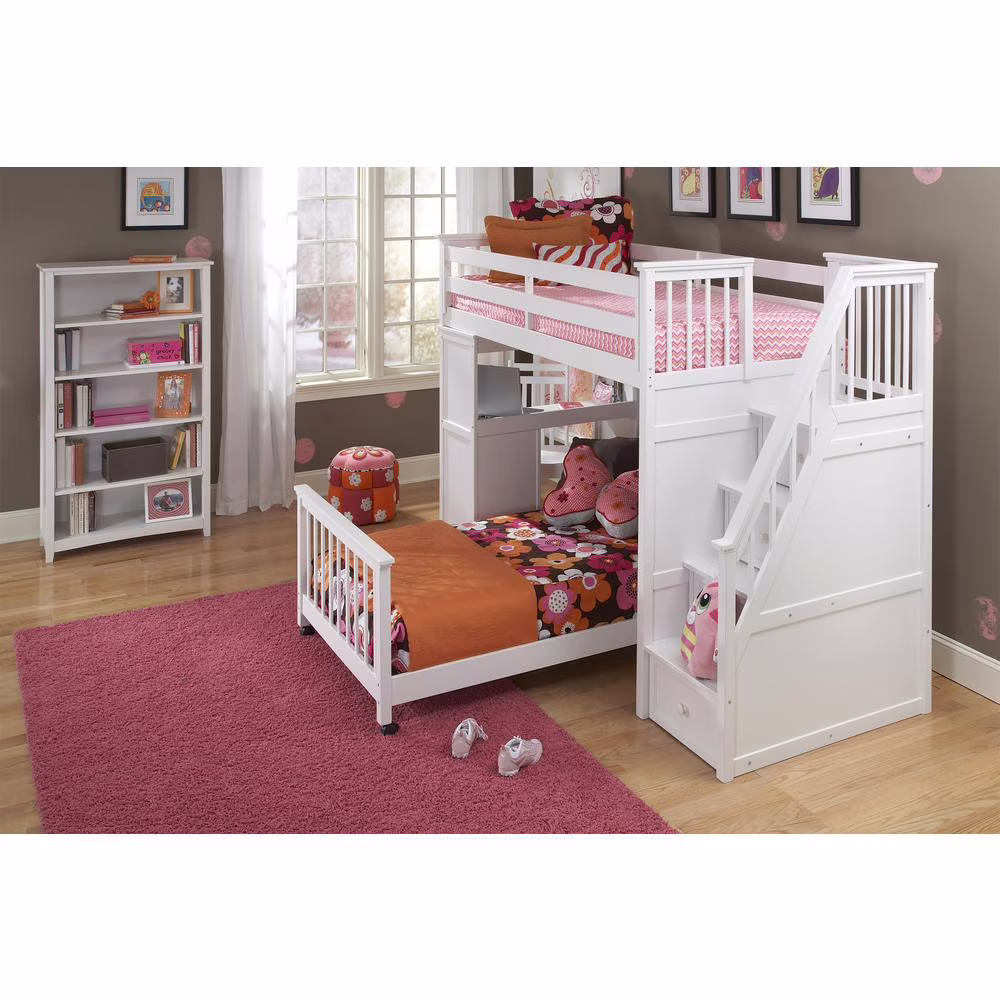Hillsdale Kids and Teens School House Twin Stair Loft w/ Desk End & Full Lower Bed
